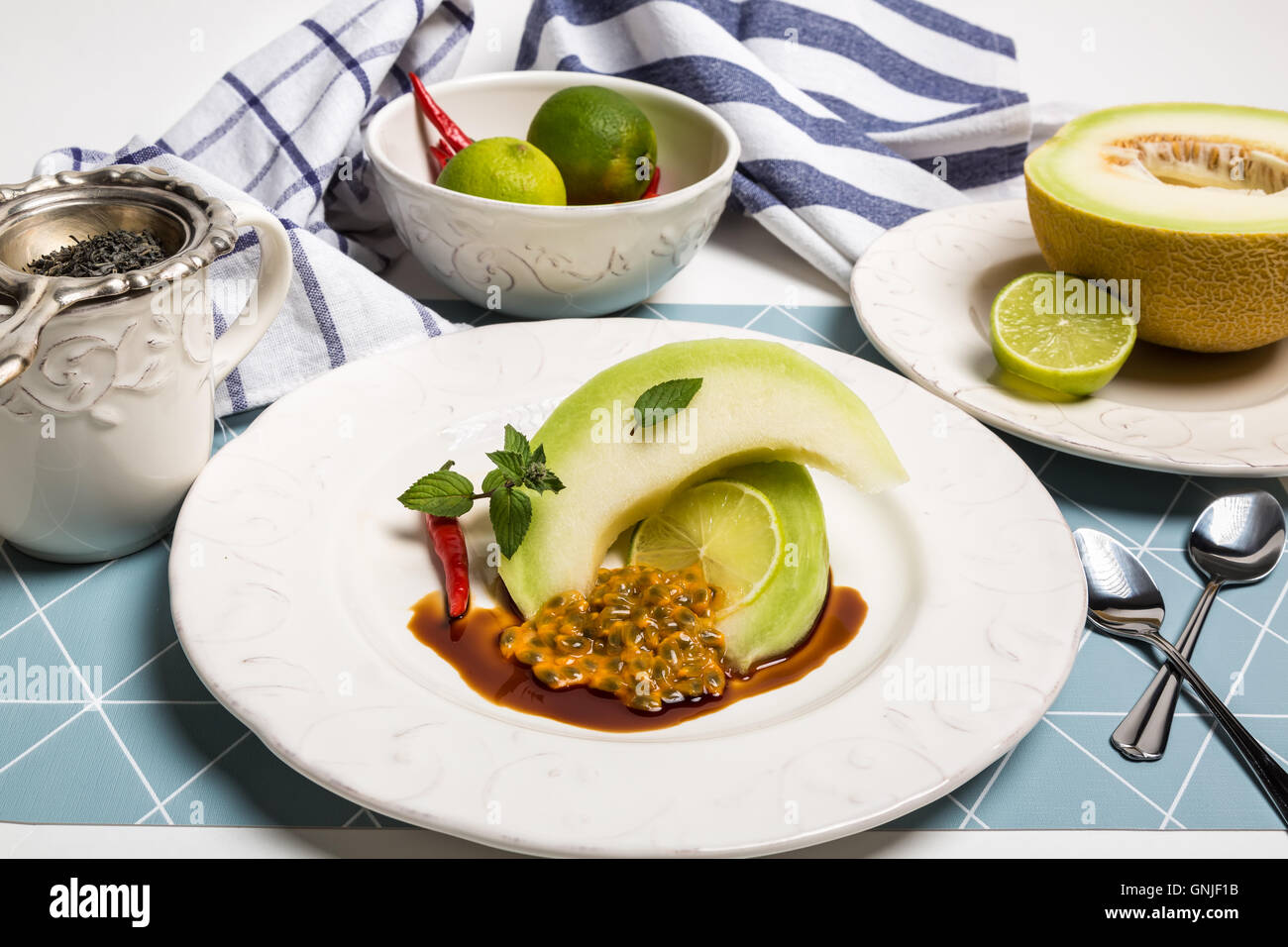 Sweet melon, maraquia and lime with chilli Stock Photo Alamy