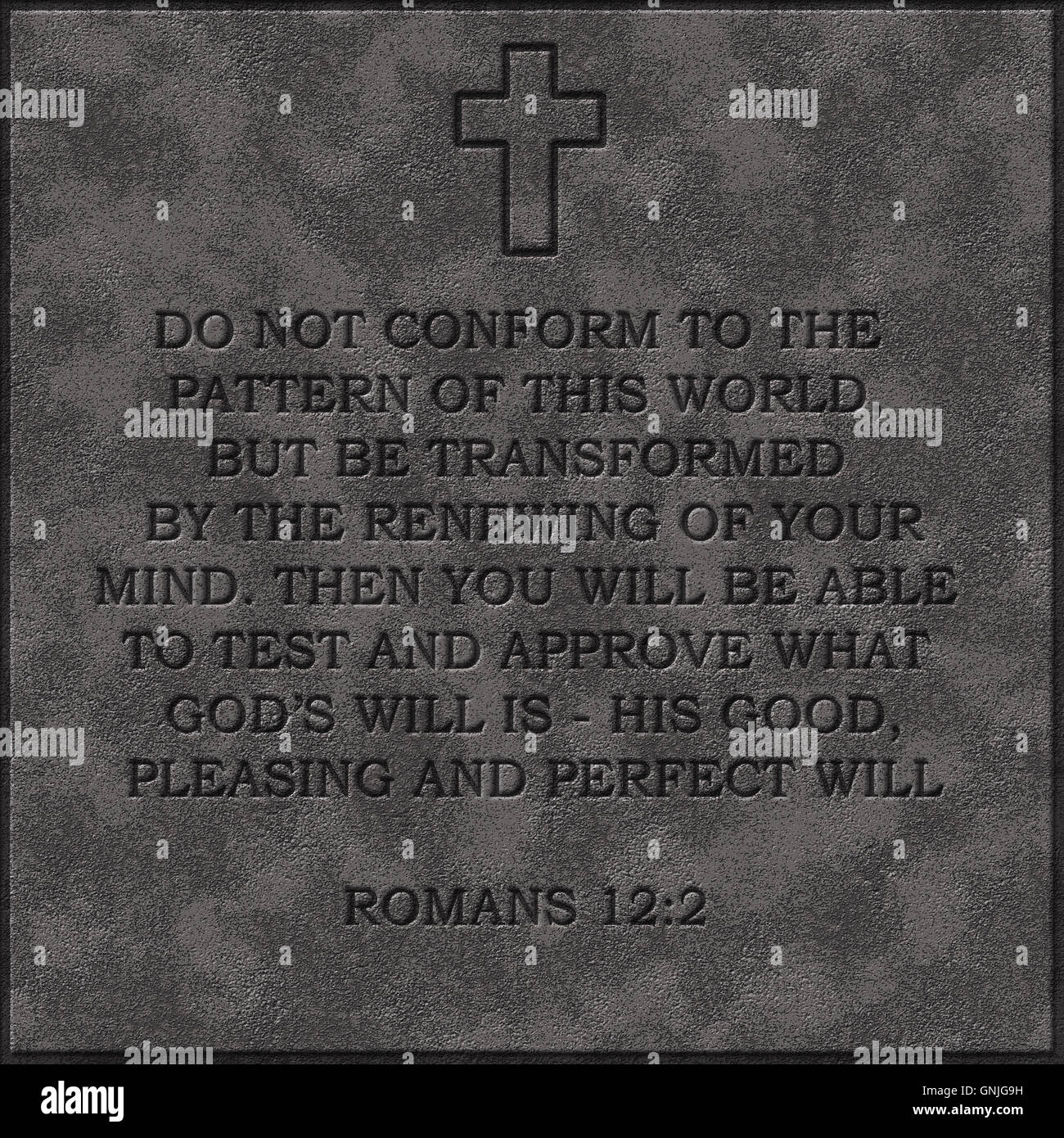 Realistic stone plate Bible Romans 12:2 12 2 popular Stock Photo