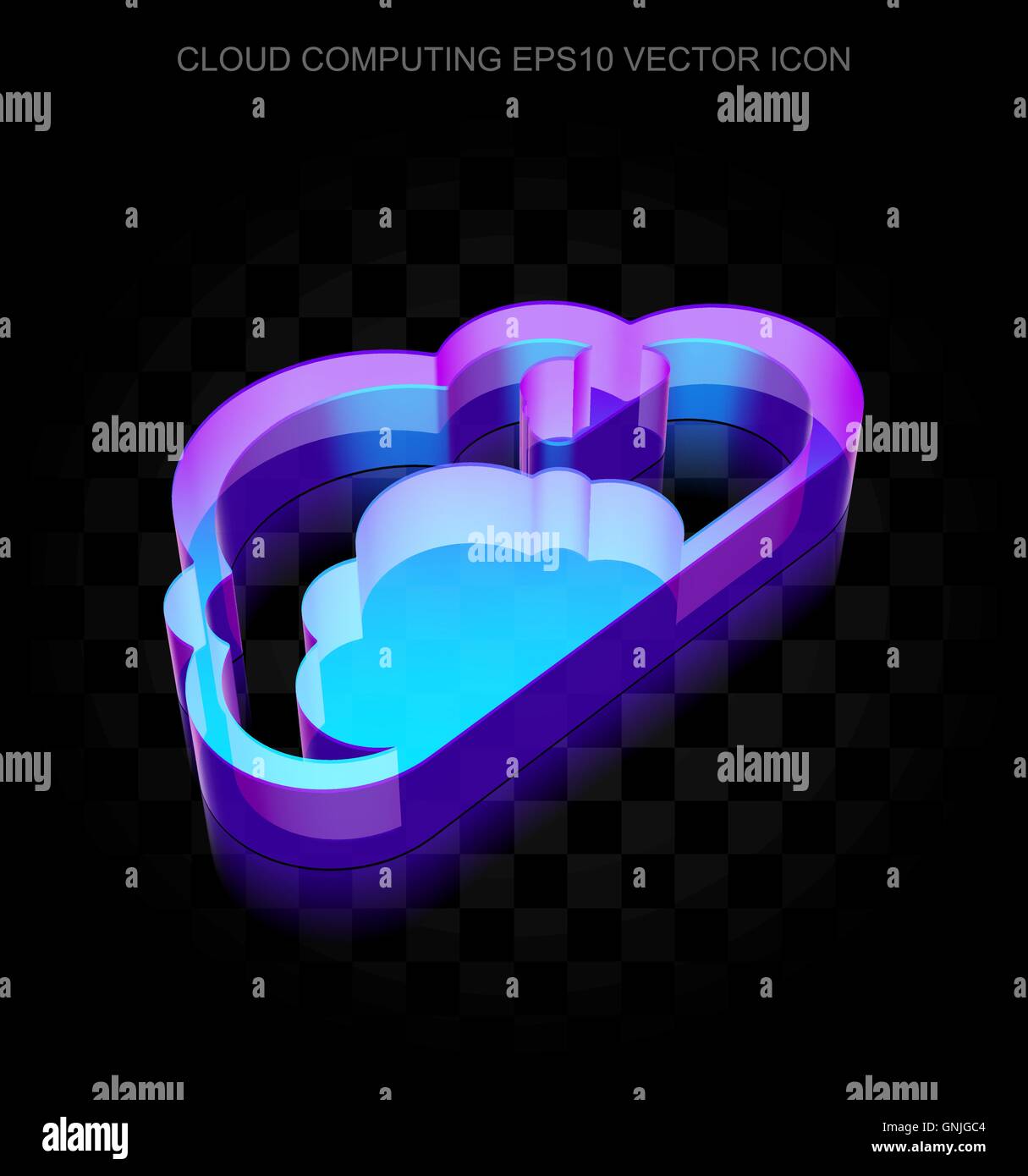 Cloud technology icon: 3d neon glowing Cloud made of glass, EPS 10 vector. Stock Vector