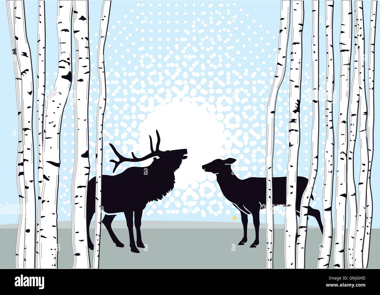 Deer and Doe in Forest Stock Vector