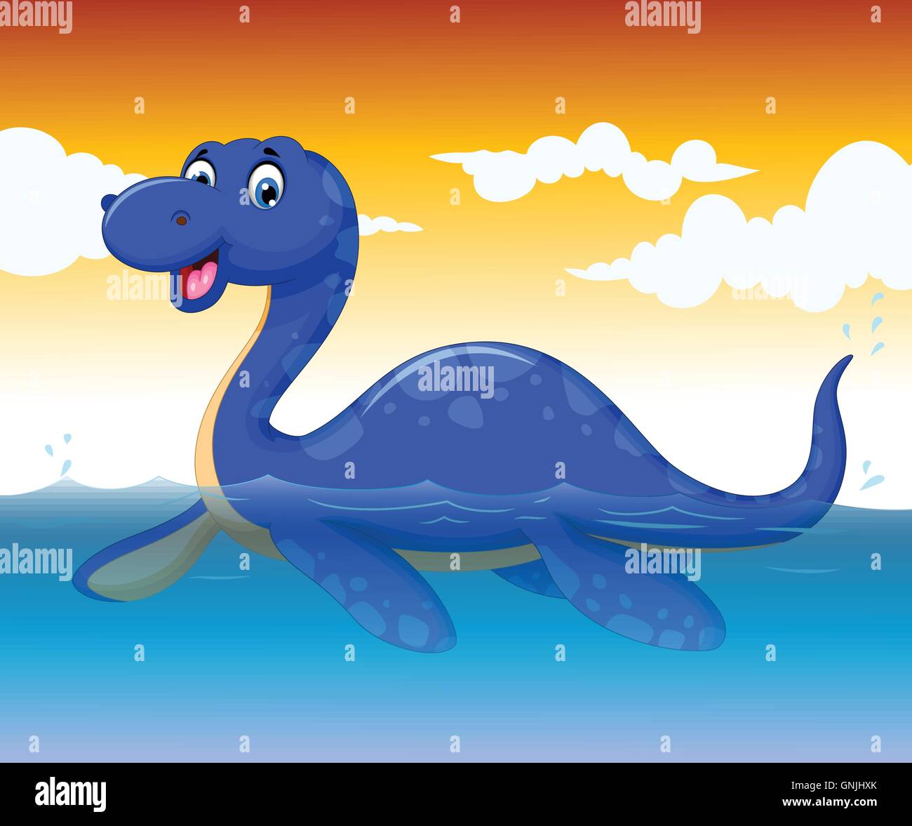 funny dinosaur cartoon swimming with sea life background Stock Vector