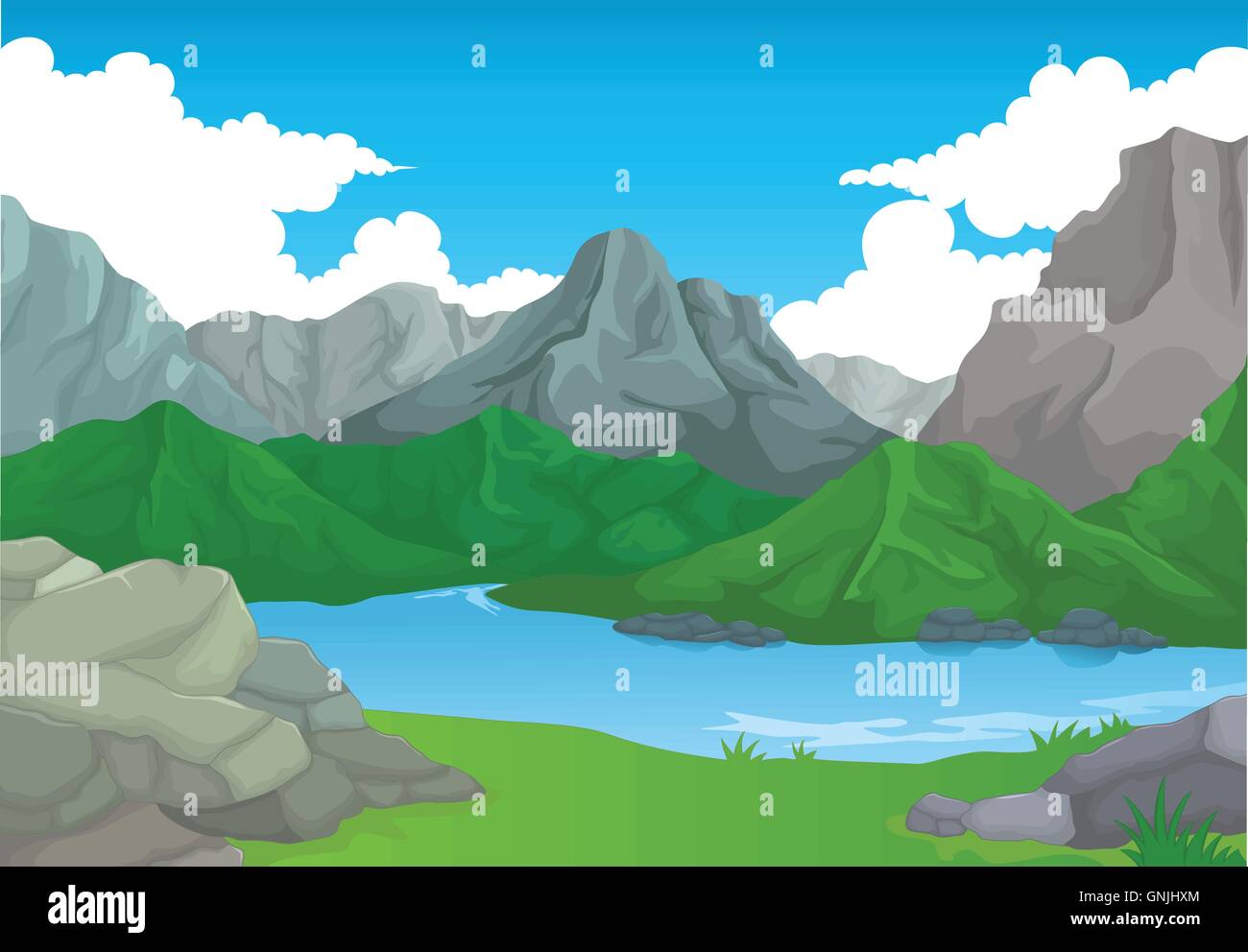 beauty mountain with lake landscape background Stock Vector Image & Art ...