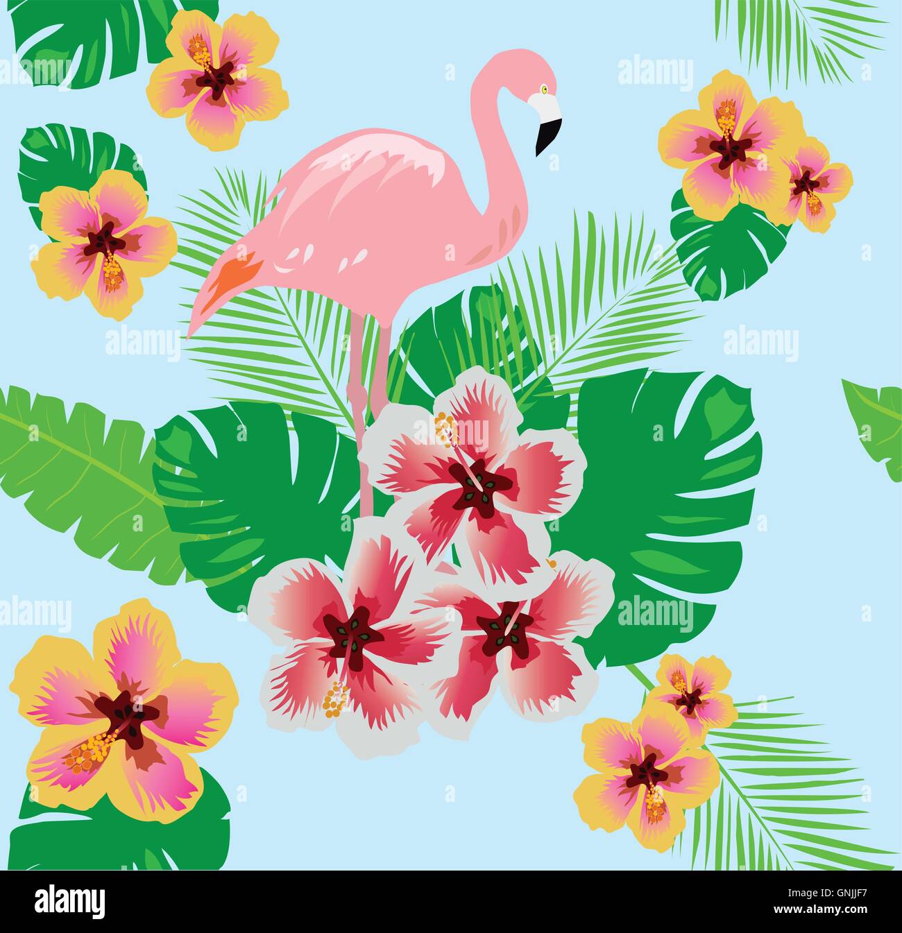 Flamingo With Flowers Stock Vector Image And Art Alamy 