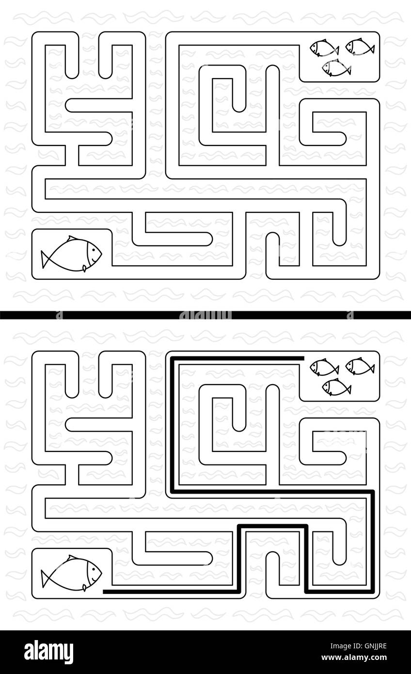 Easy fishes maze Stock Vector