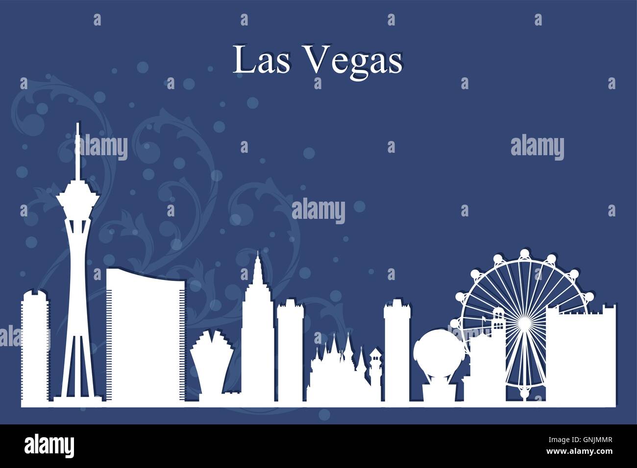 Las Vegas city skyline silhouette on blue background Stock Vector