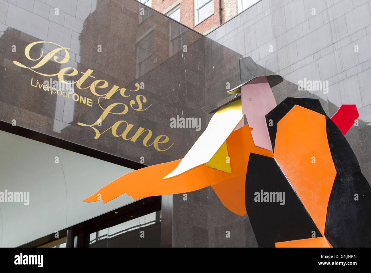 Tango Biennial contemporary art steel figure, Liverpool One, Merseyside