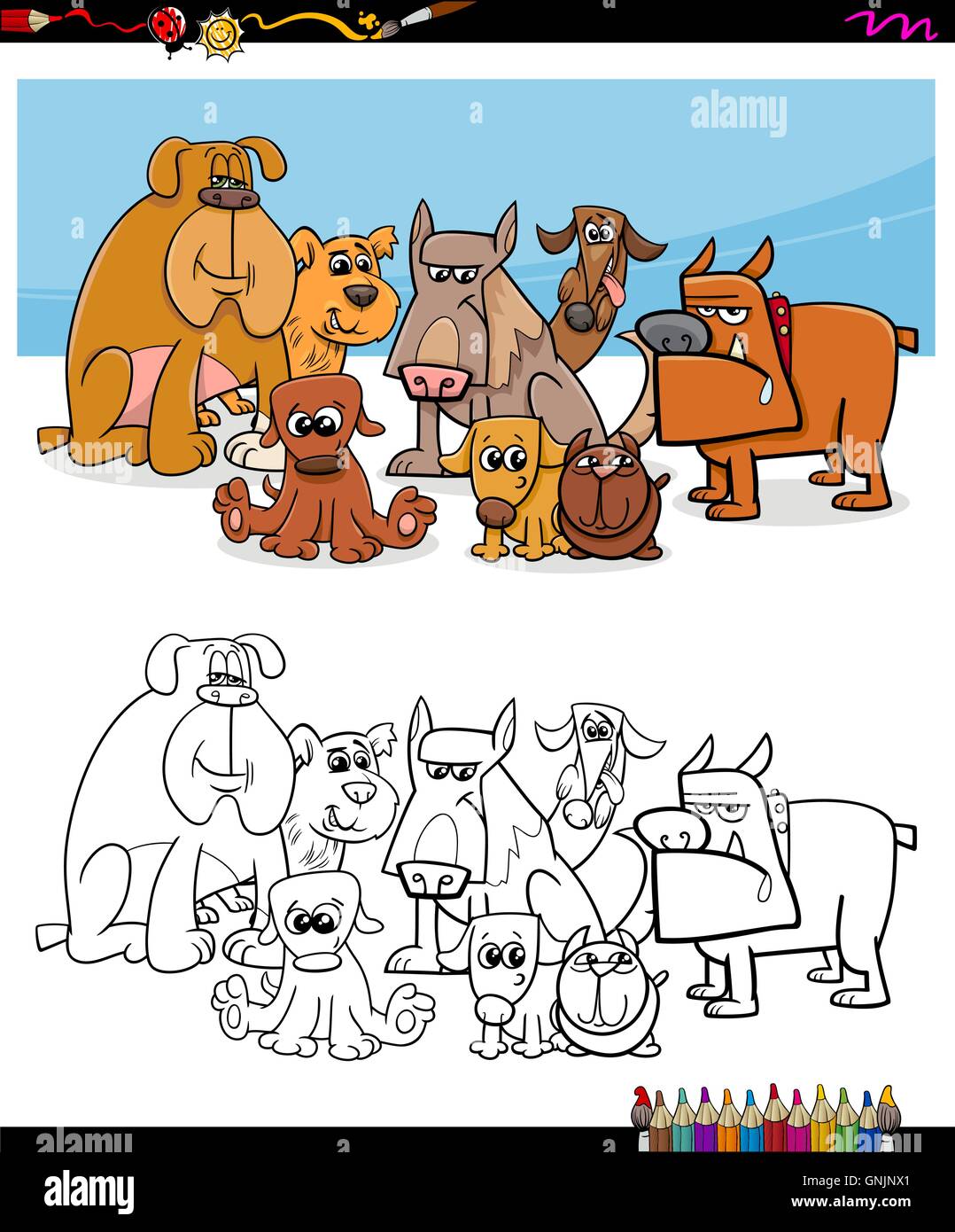 cartoon dogs coloring page Stock Vector Image & Art - Alamy