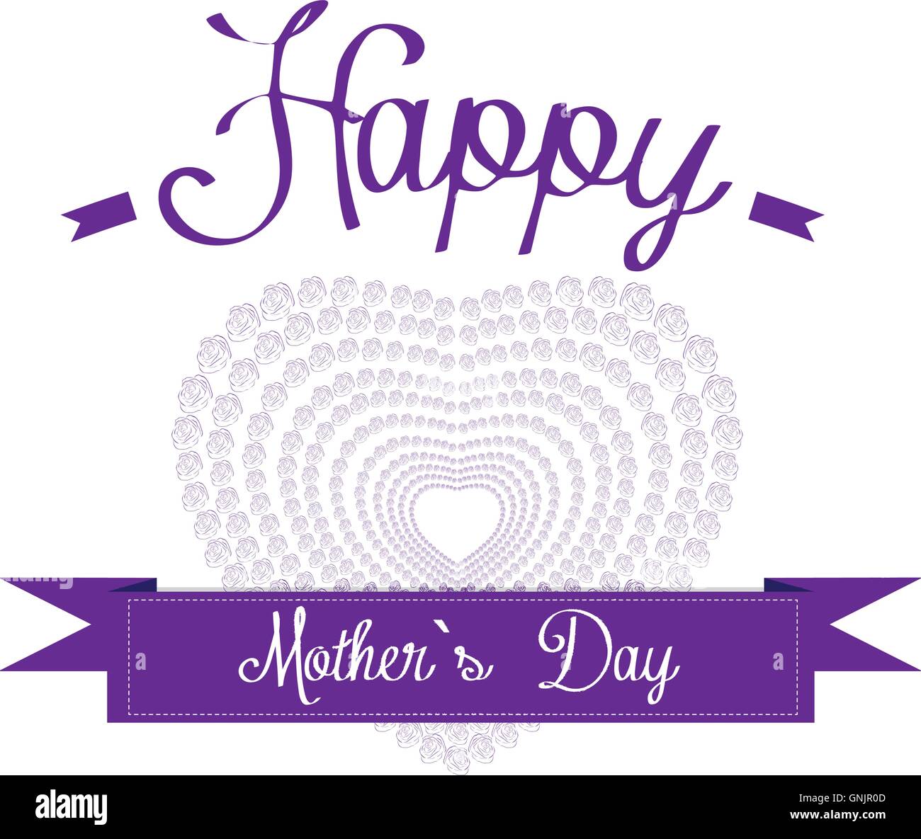 Isolated heart composed with roses and text on a white background for mother's day celebrations Stock Vector