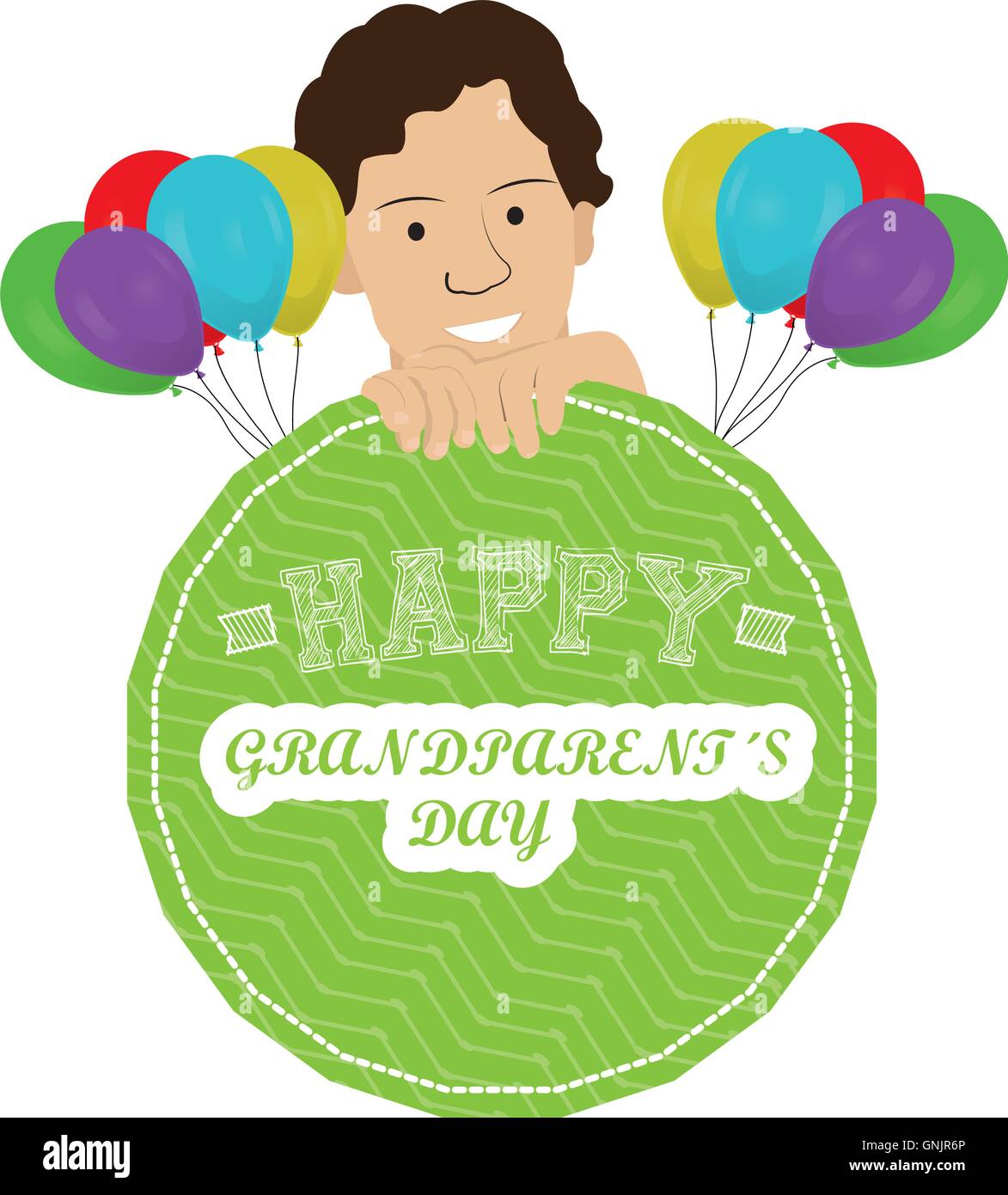 Isolated banner with balloons and a boy for grandparent’s day Stock
