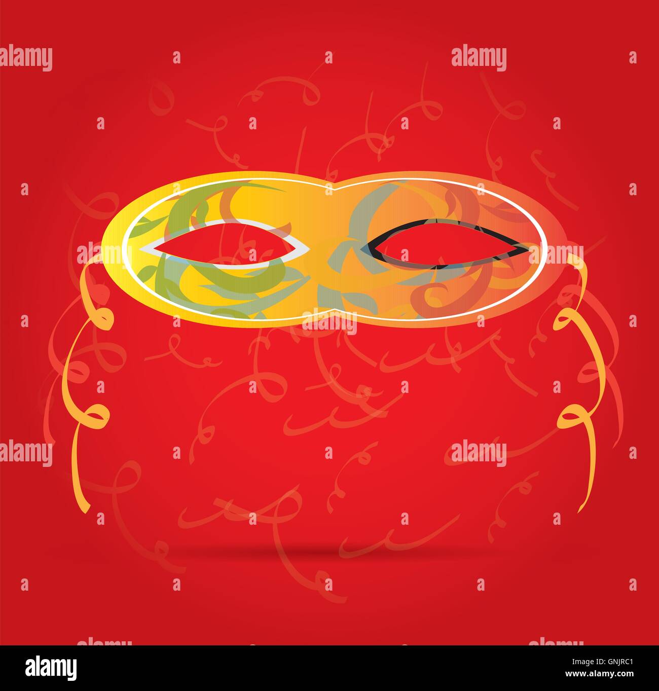 Red background with some ornaments and an isolated carnival mask Stock Vector