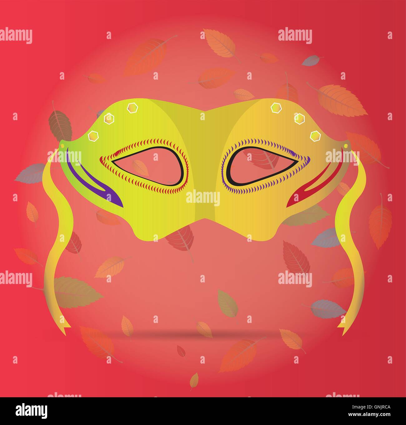 Isolated carnival mask with some ornaments on a red background Stock Vector