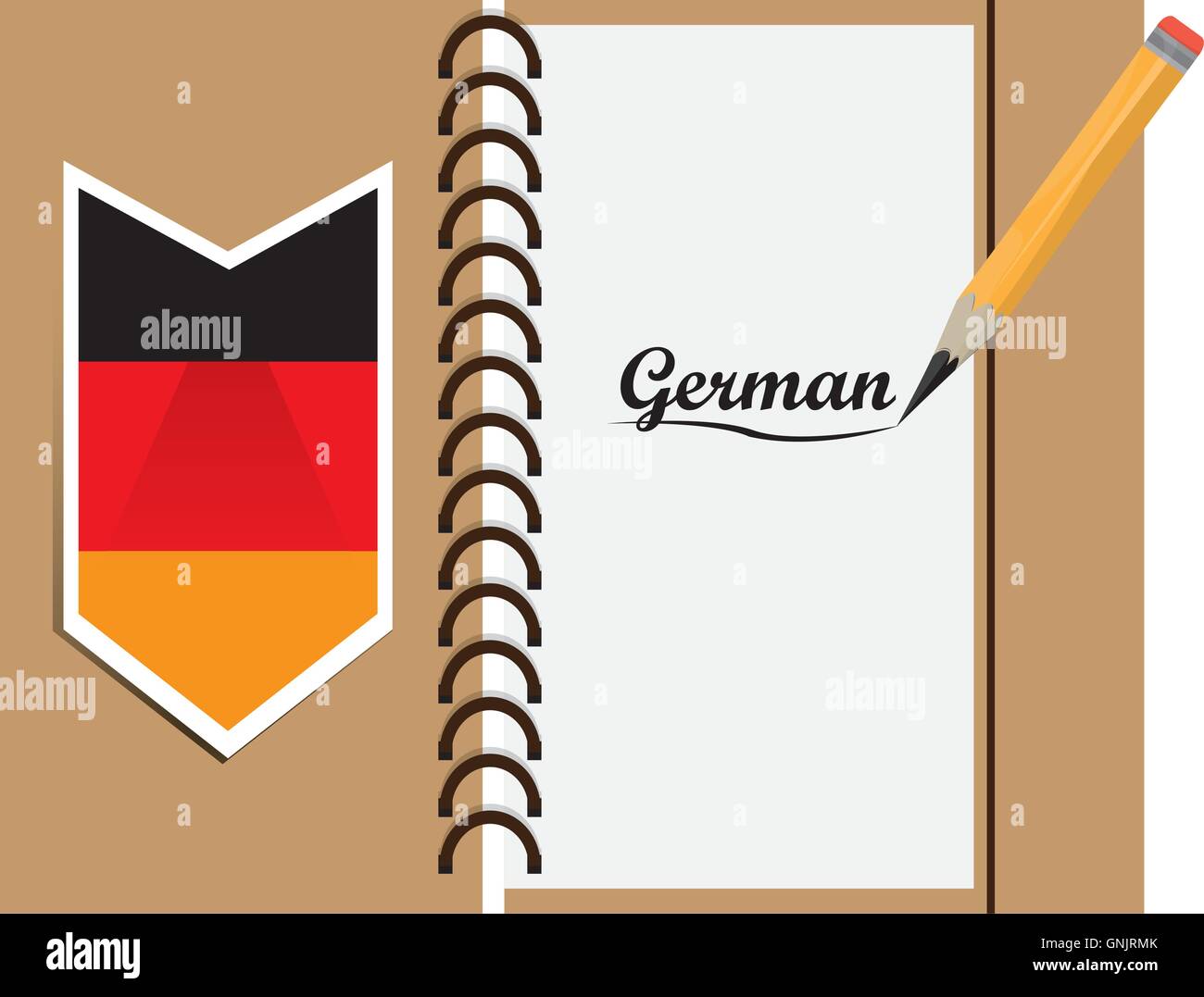 Isolated book with text, a pencil and the german flag Stock Vector