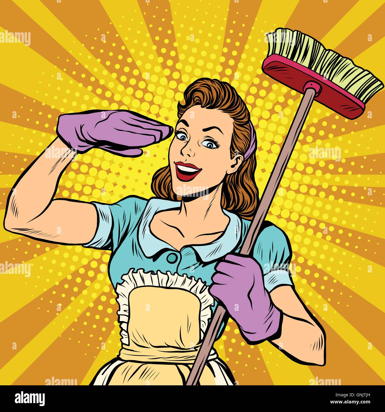 Female cleaner cleaning company pop art retro Stock Vector