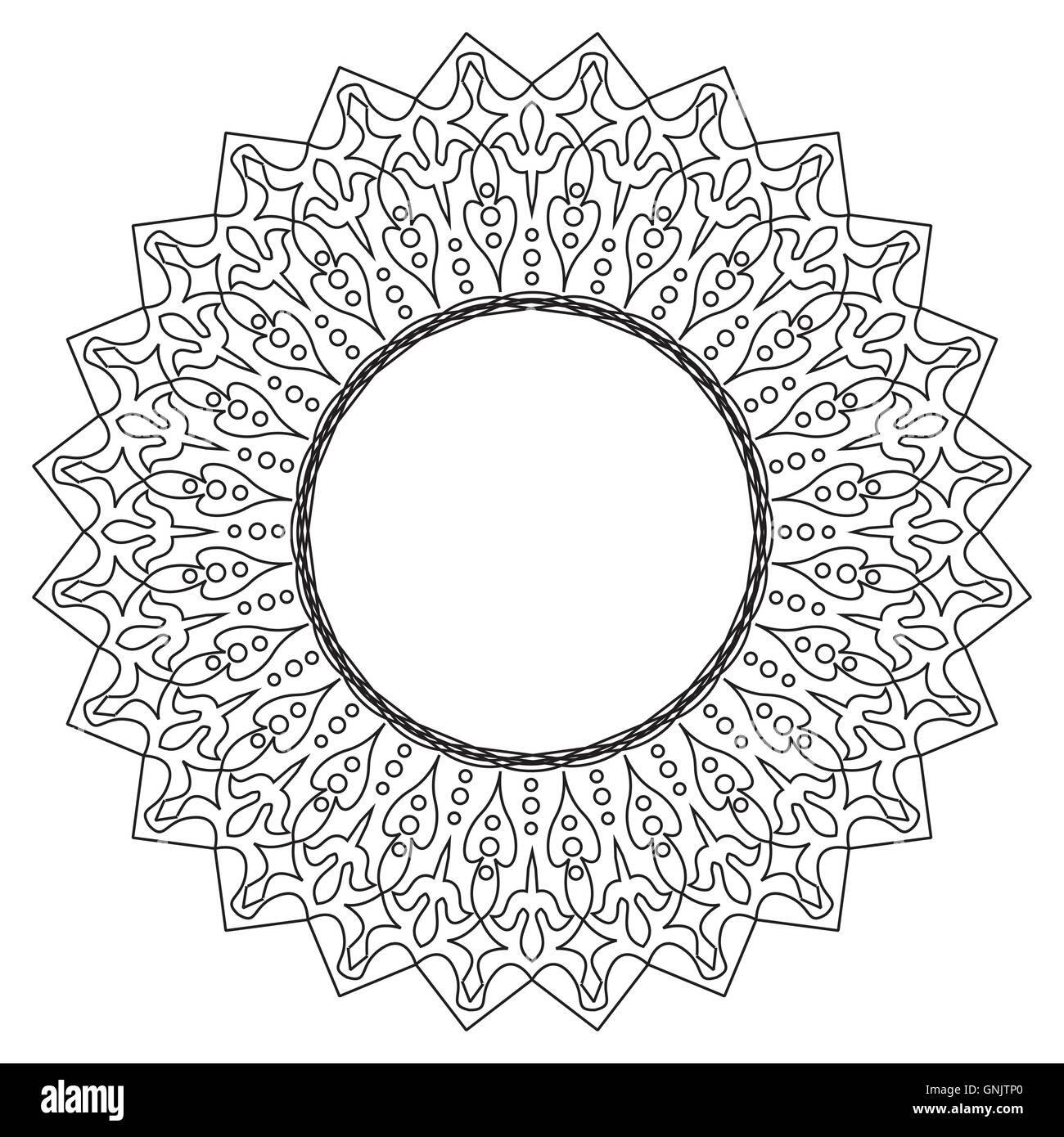Black and white round lace frame. Stock Vector