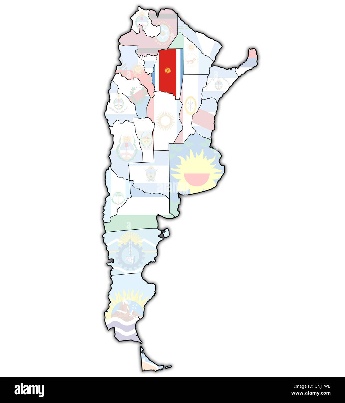 Santiago del Estero region with flag on map of administrative divisions of argentina Stock Photo