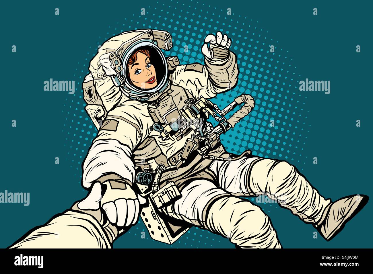 follow me, woman astronaut Stock Vector