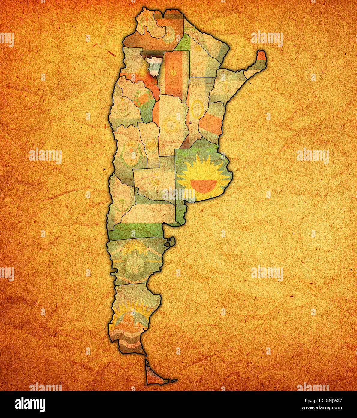tucuman region with flag on map of administrative divisions of argentina Stock Photo