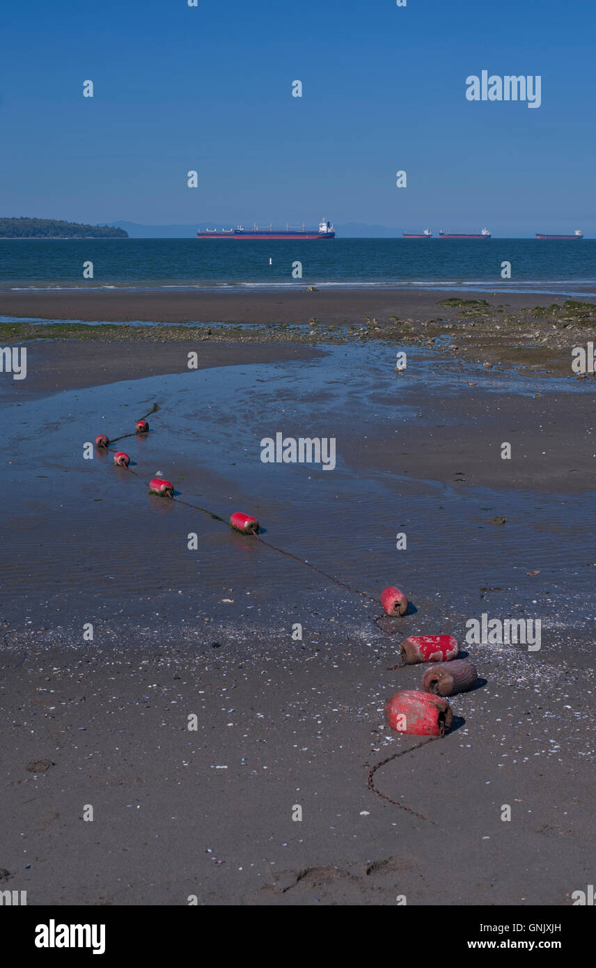 floats on the beach at English Bay, Stanley Park, Vancouver, British Columbia, Canada. Stock Photo