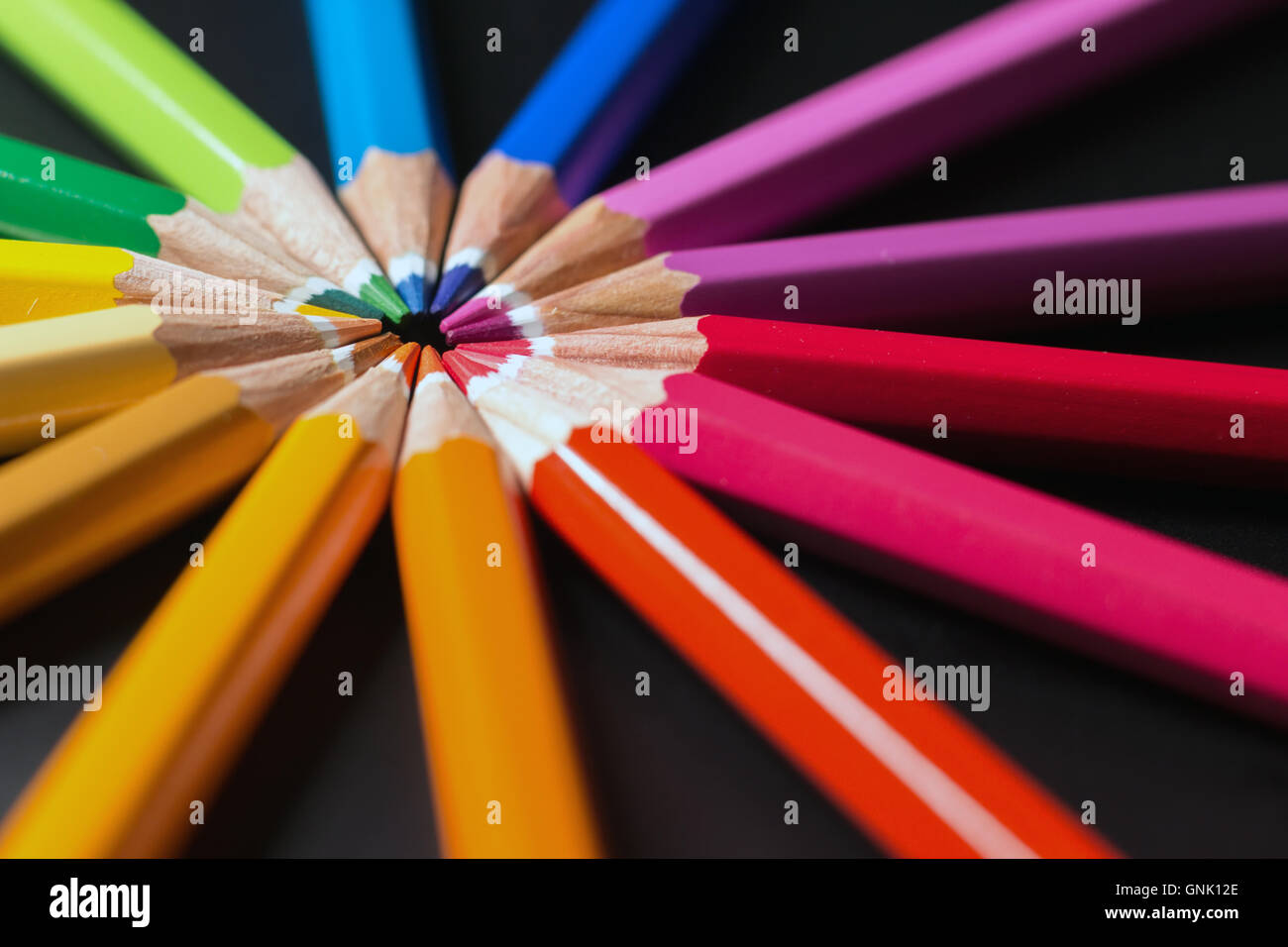 Sort Color Pencils Color pencils in arrange in color wheel. Assortment of colored pencils ...