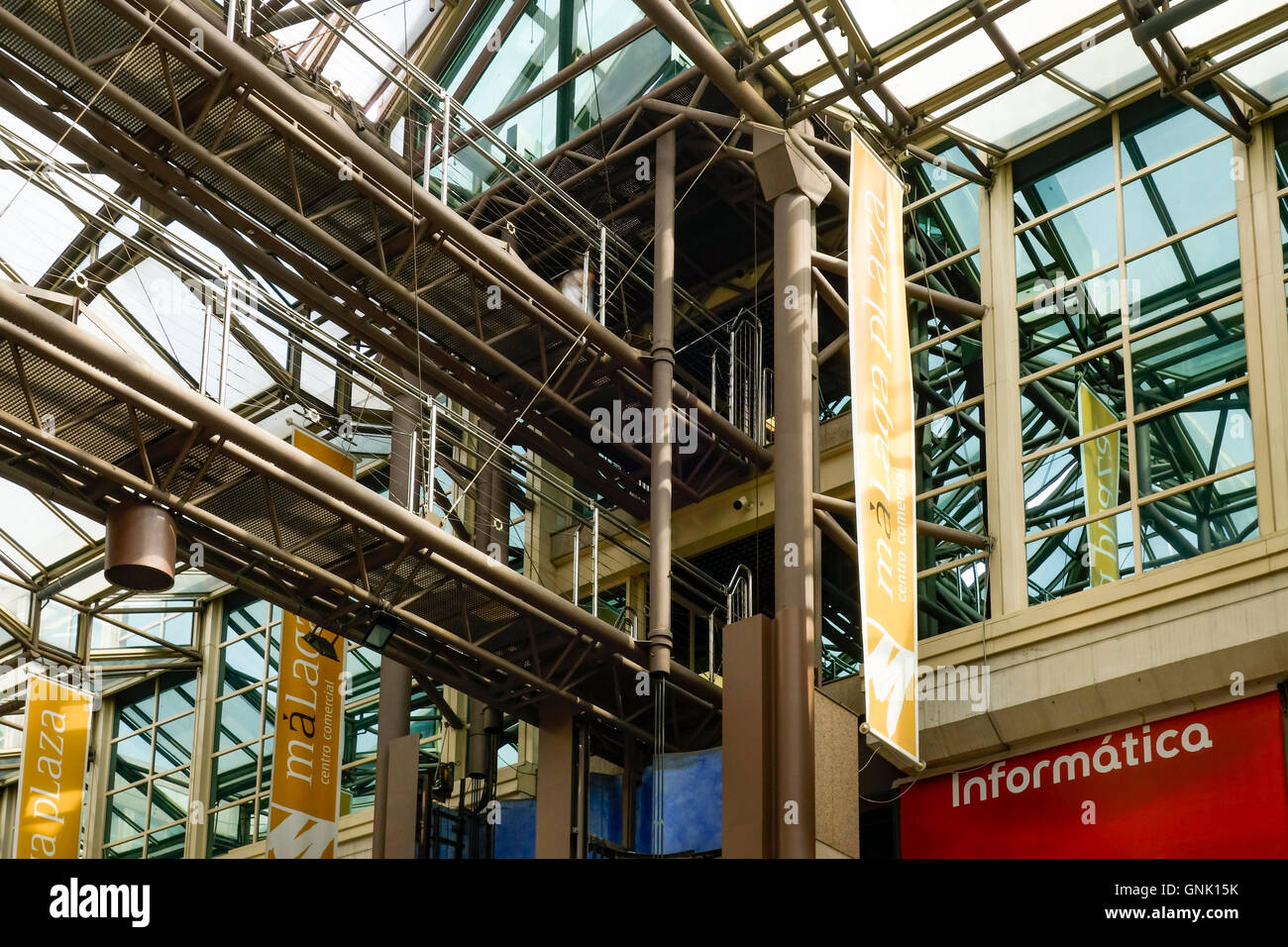 Industrial looking bridges in commercial centre, Spain. Stock Photo