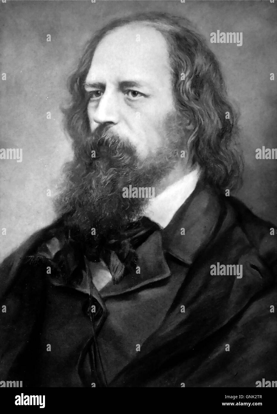 ALFRED, LORD TENNYSON (1809-1892) English Poet Laureate in a drawing by German artist Paul Kramer Stock Photo