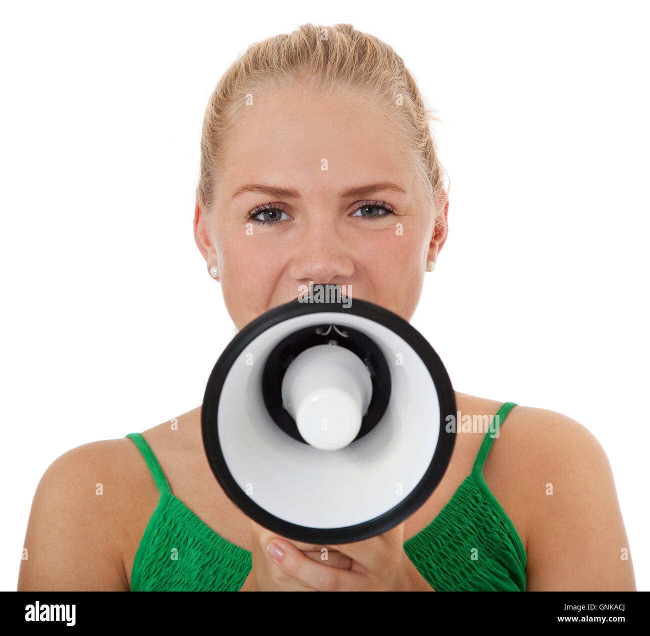 Woman with megaphone Stock Photo Alamy