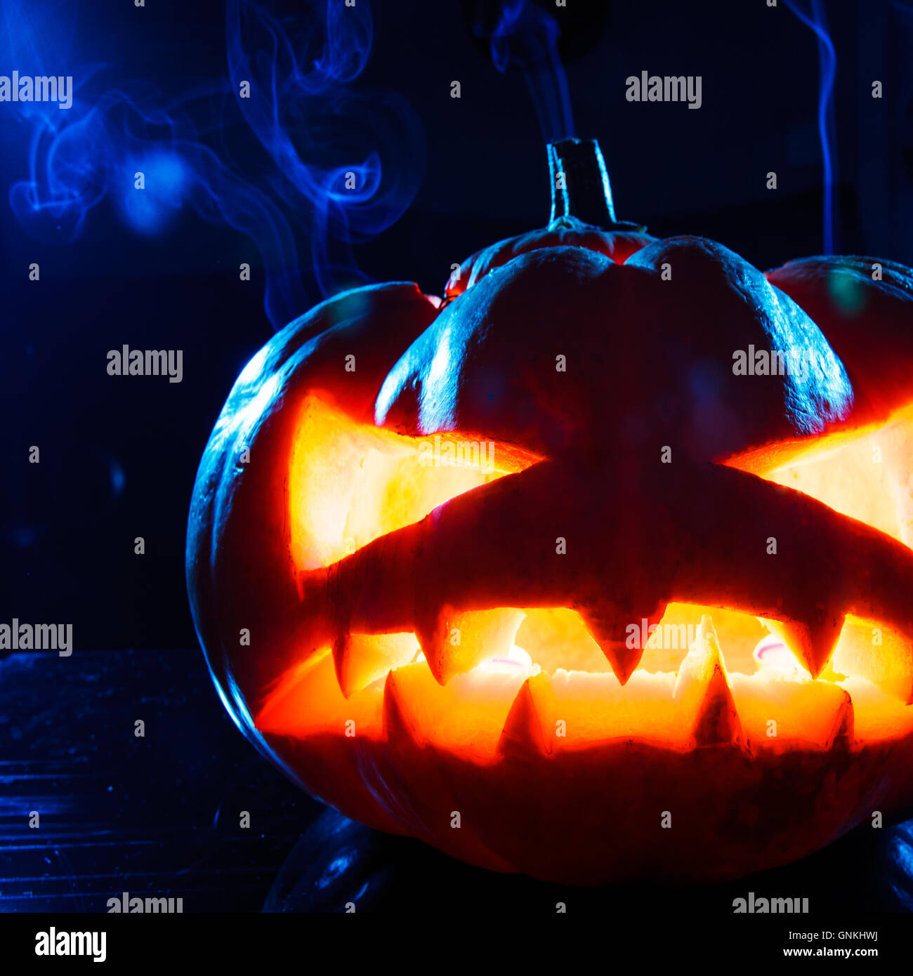 terrible pumpkin on black background Stock Photo
