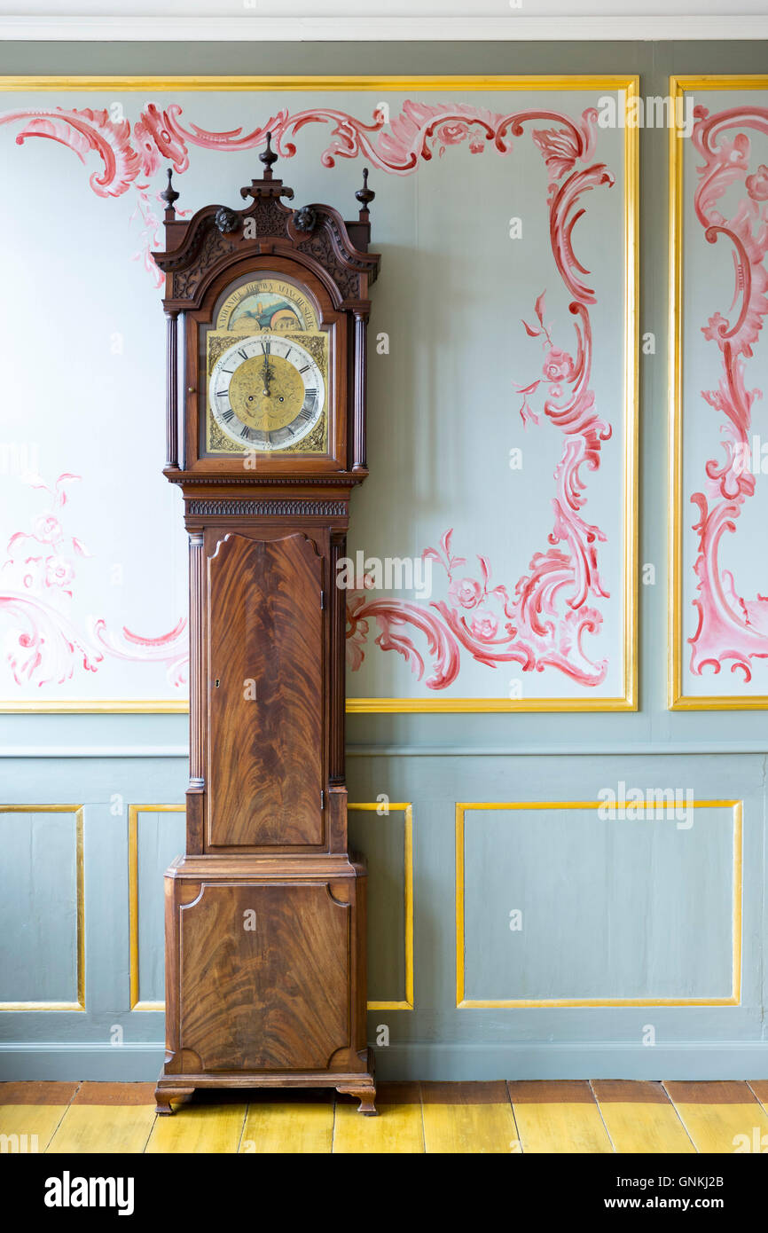 Grandfather clock at Den Gamle By, The Old Town, open-air folk museum at Aarhus,  East Jutland, Denmark Stock Photo