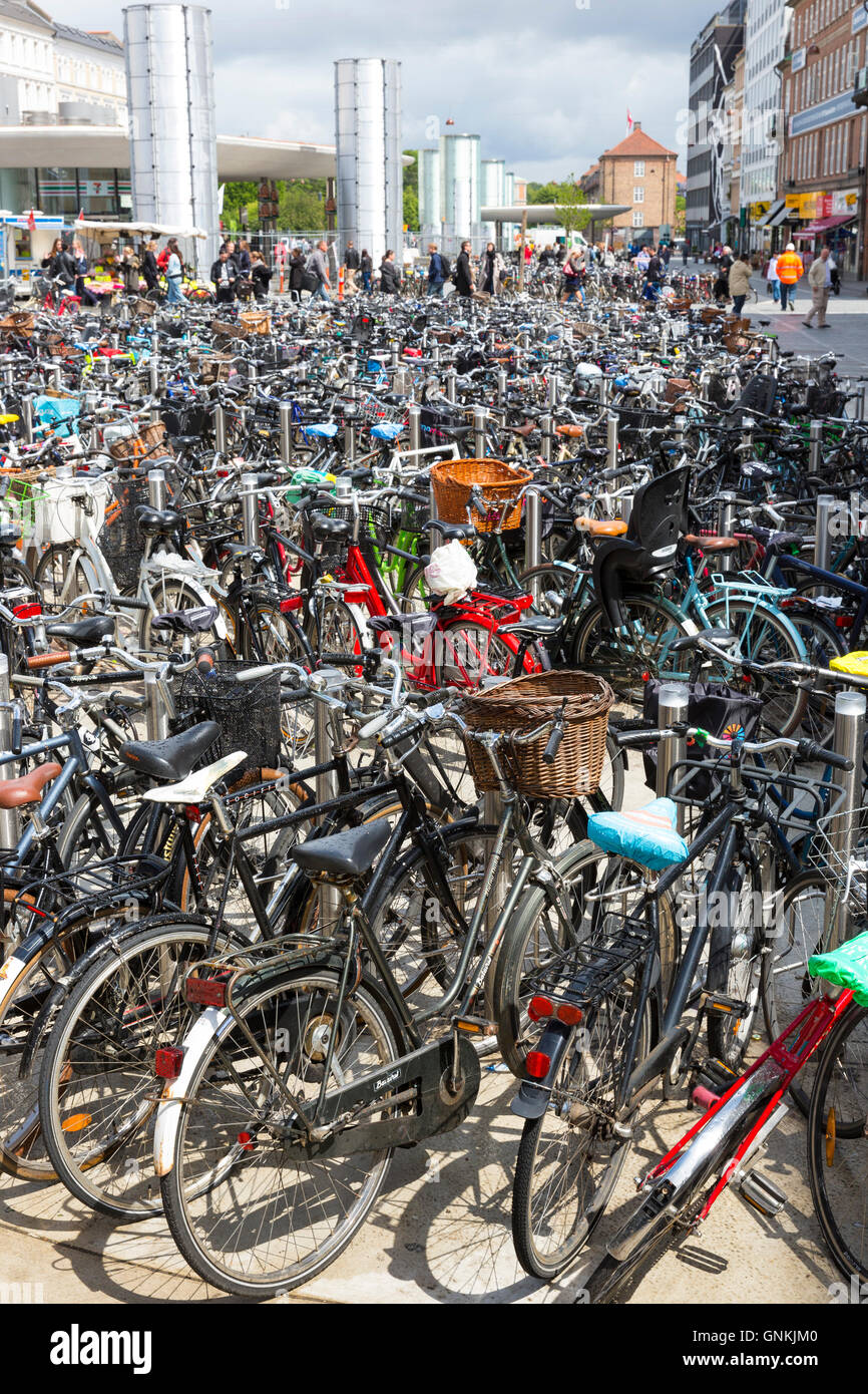 Many hundreds of bicycles in Copenhagen on Zealand, Denmark Stock Photo