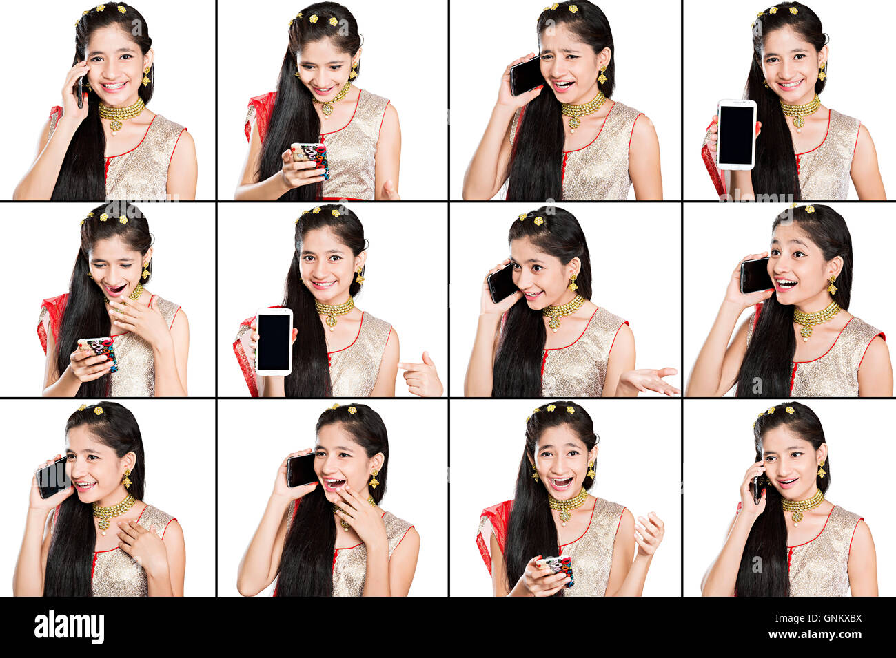 1 indian Teenagers Girl Digitally Enhanced Raksha Bandhan Festivals Talking Mobile Phone Stock Photo