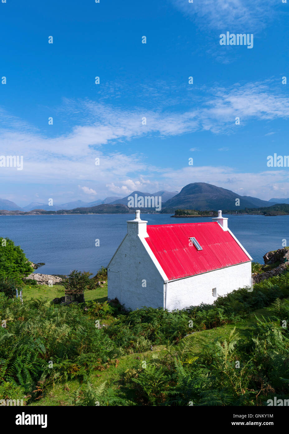 Small White Cottage With Red Roof Beside Loch Shieldaig In