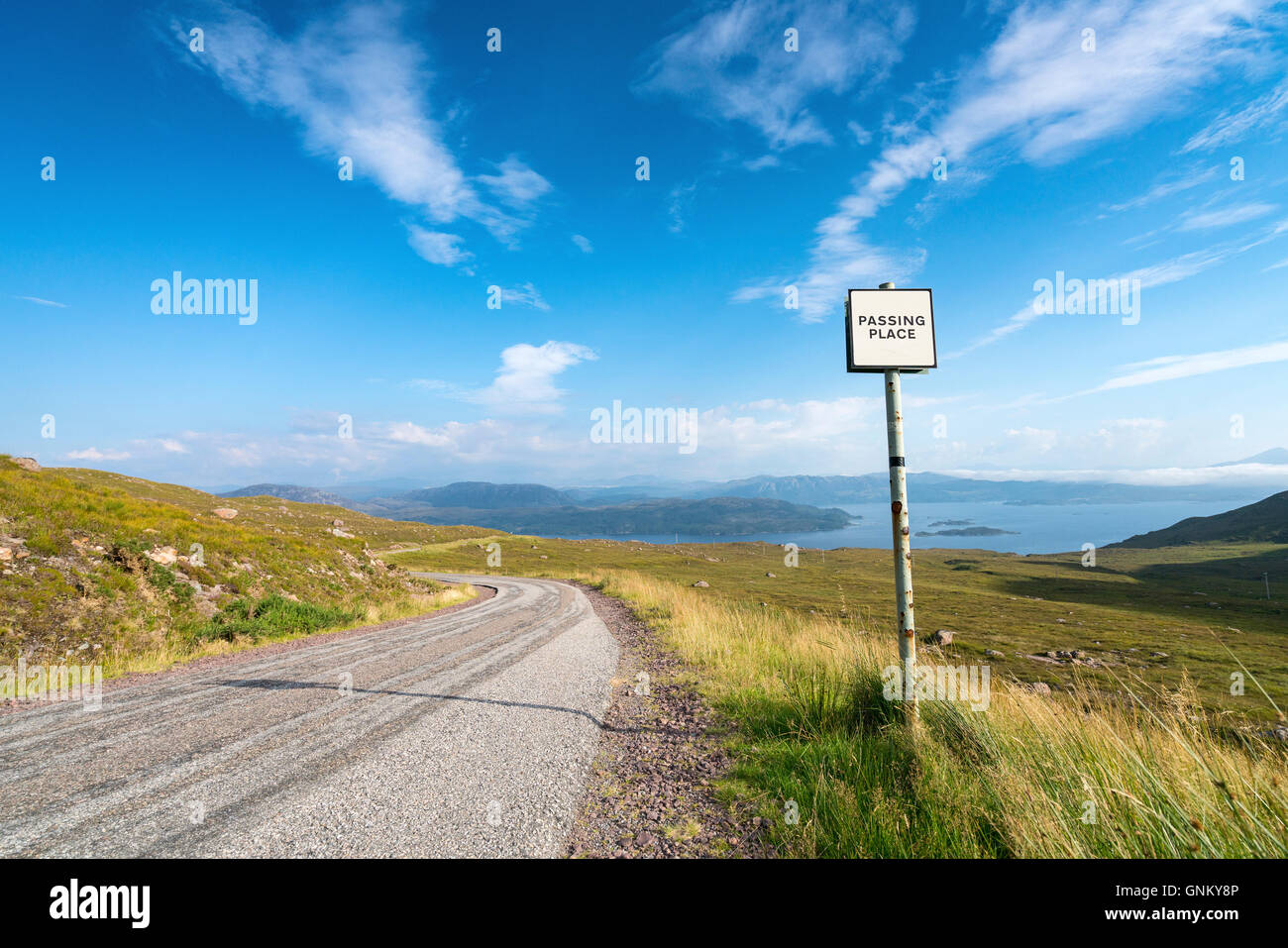 Remote highway and mountain pass Bealach na Ba on Applecross Peninsula, Wester Ross, part of north Coast 500 tourist route, Scot Stock Photo