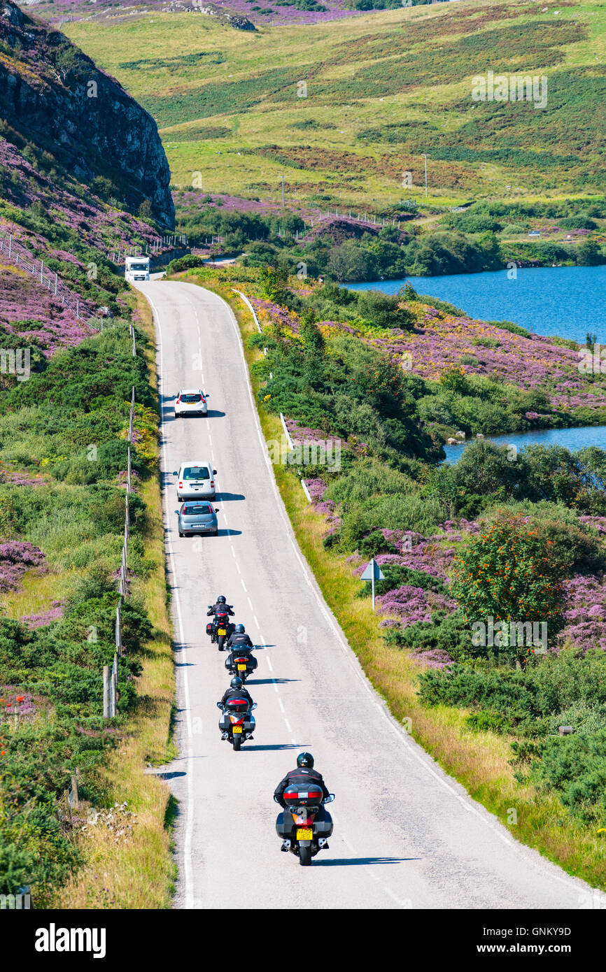 Remote highway A894 part of North Coast 500 tourist route, in Highland Region, near Scourie north Scotland in summer,United King Stock Photo