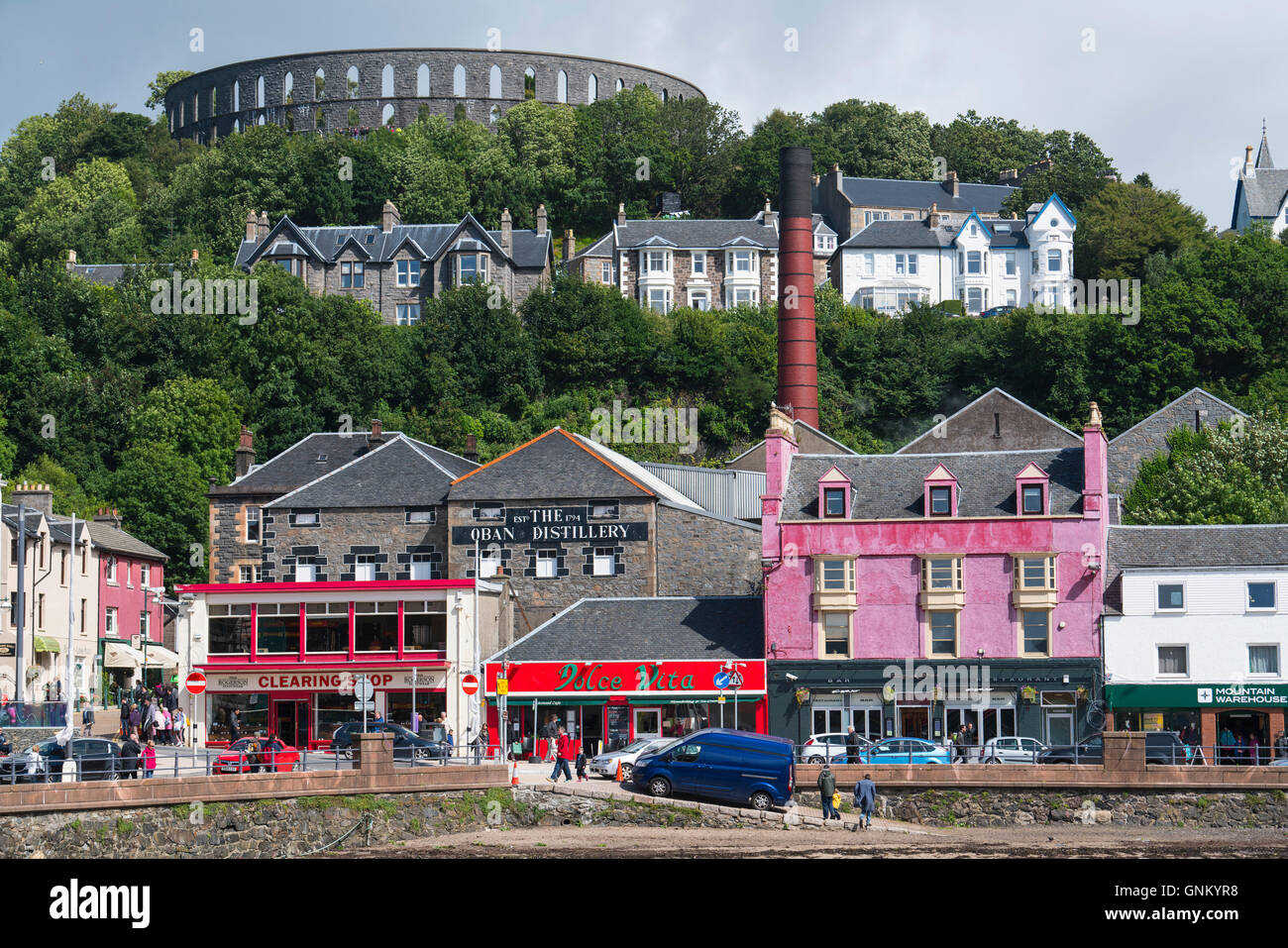 View of buildings in central Oban, Argyll and Bute, Scotland, United Kingdom Stock Photo