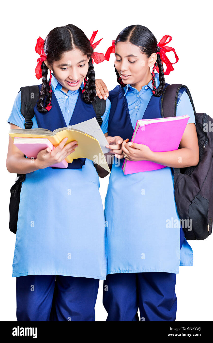 2 Young Teenagers Girls Friends Rural School Student Book Studying Stock Photo Alamy