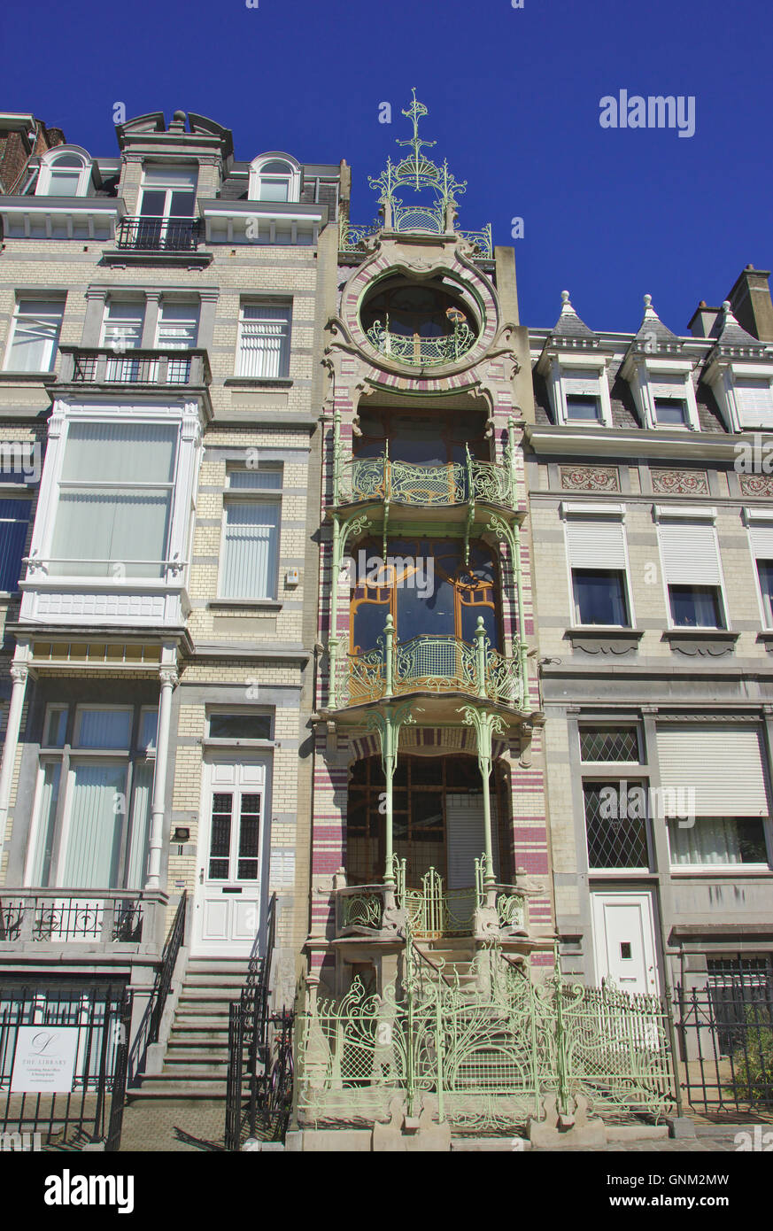 Art deco building Maison Saint Cyr, Square Ambiorix, Brussels, Belgium Stock Photo