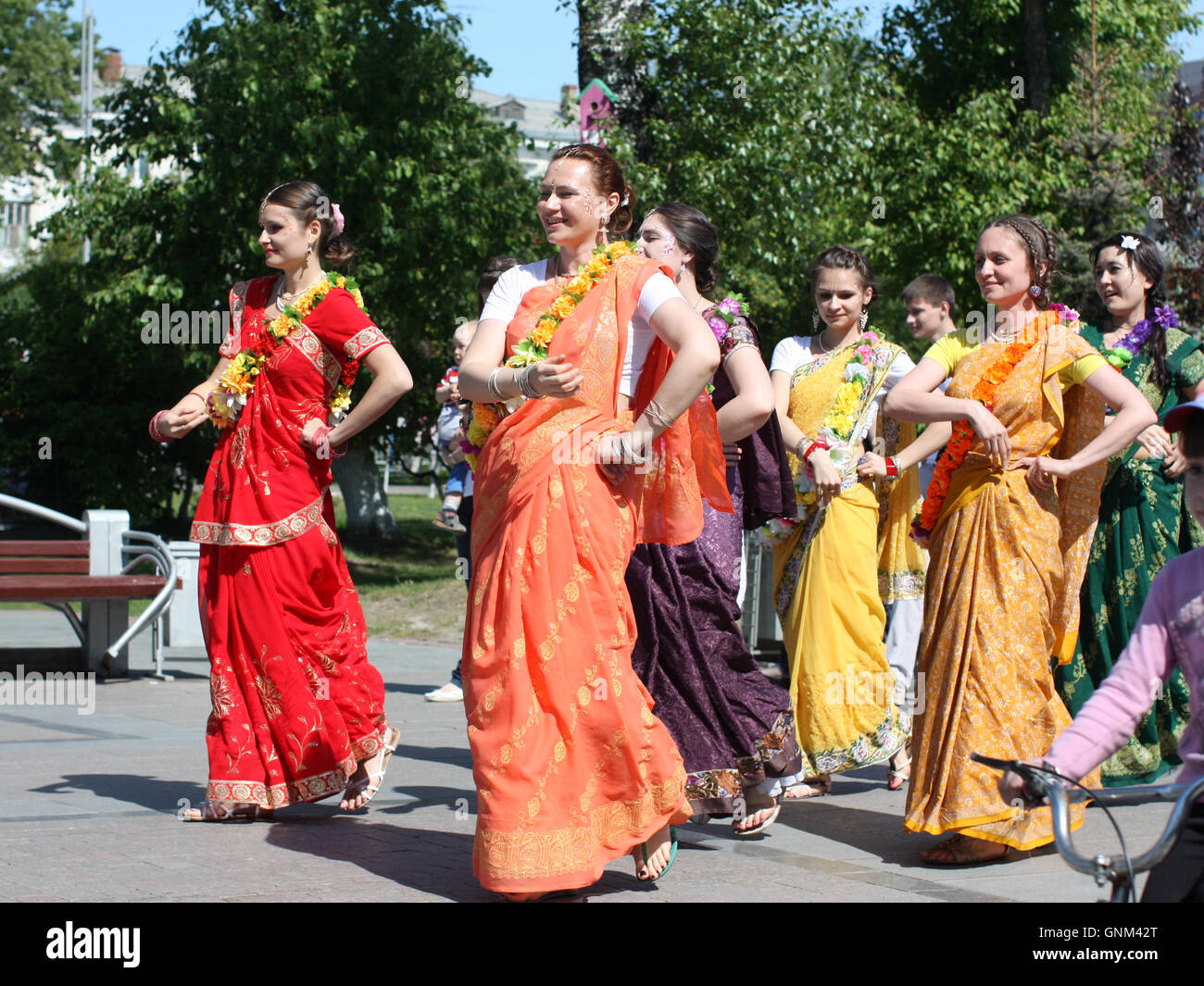 Procession of Krishna at a pedestrian boulevard Stock Photo