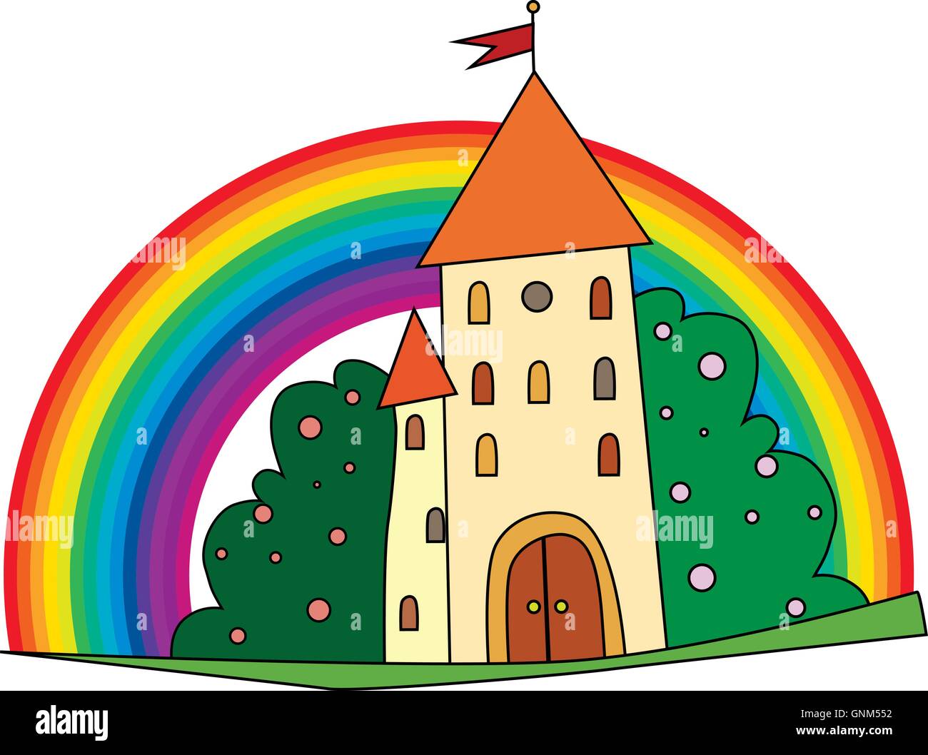 fairytale castle with fruit trees and a rainbow Stock Vector Image ...