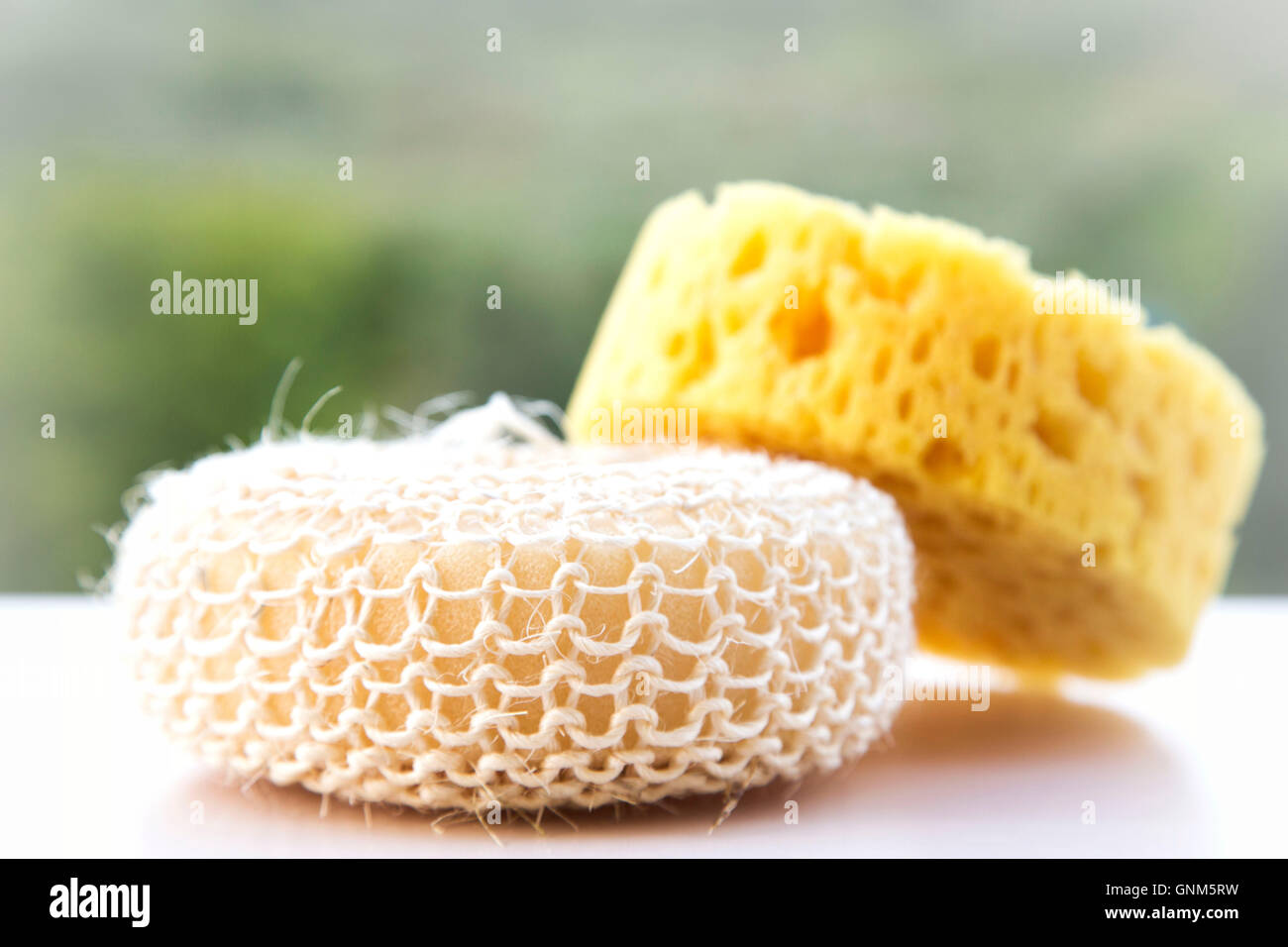 Synthetic bath sponge spa massage Stock Photo Alamy