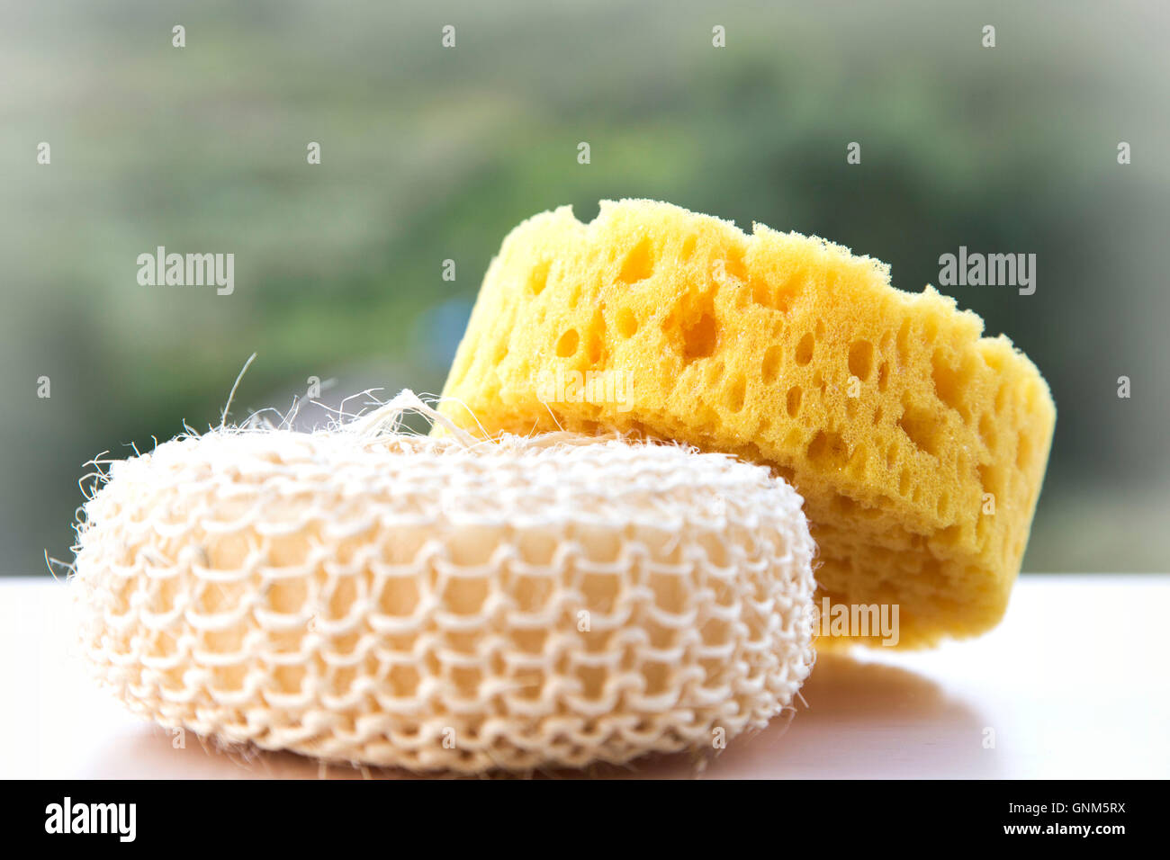 Synthetic bath sponge spa massage Stock Photo Alamy