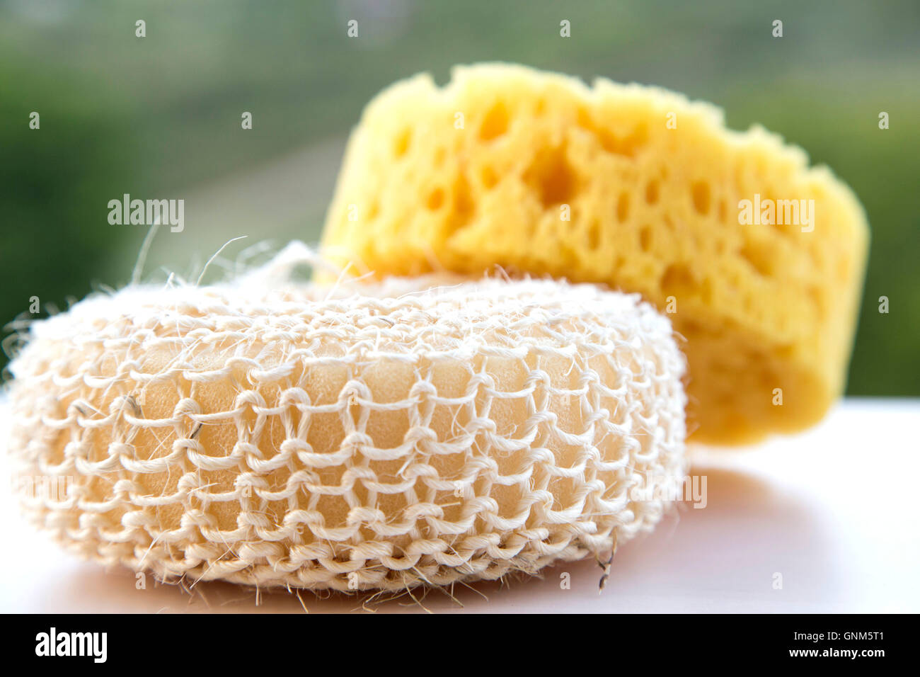 Synthetic bath sponge spa massage Stock Photo Alamy