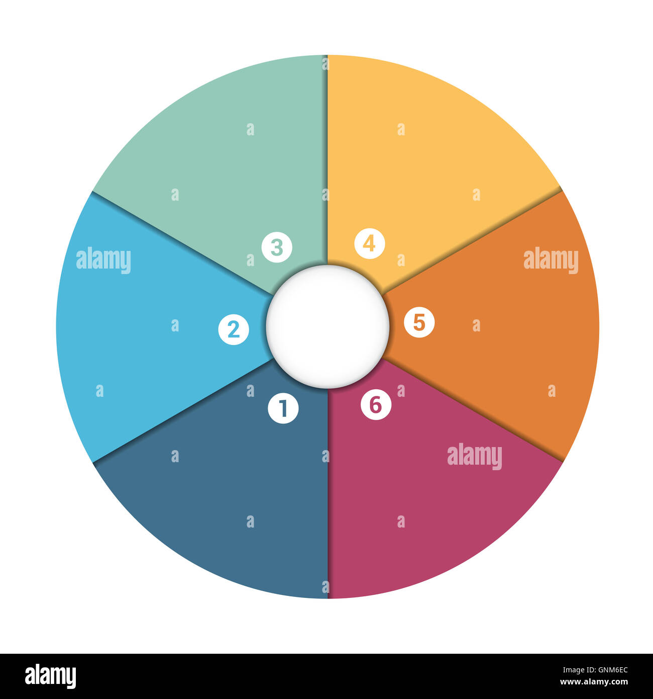 Colourful In The Form Of Flower Petals Around Circle. Template Infographic 6 Position. Pie Chart Stock Photo