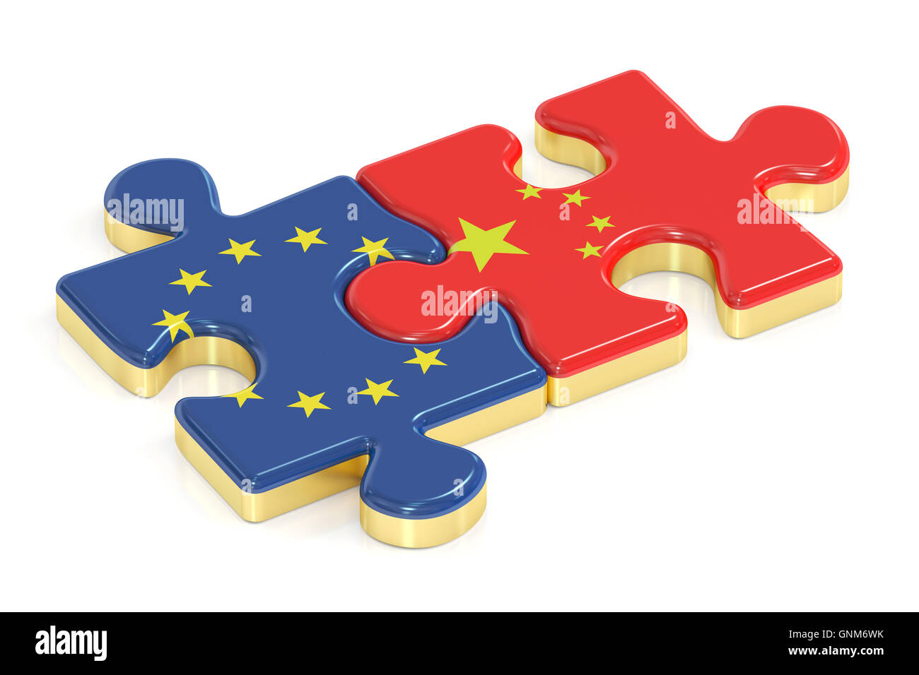 China and EU puzzles from flags, 3D rendering Stock Photo