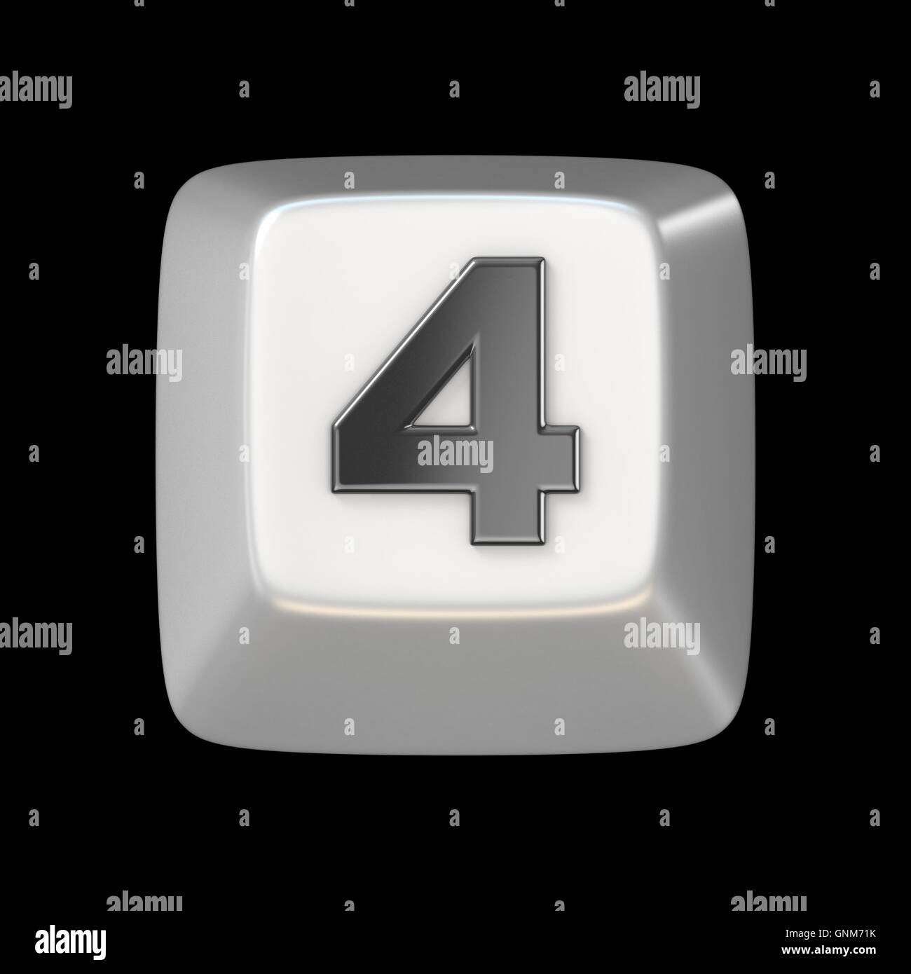Computer keyboard key number FOUR 4 3D render illustration isolated on ...