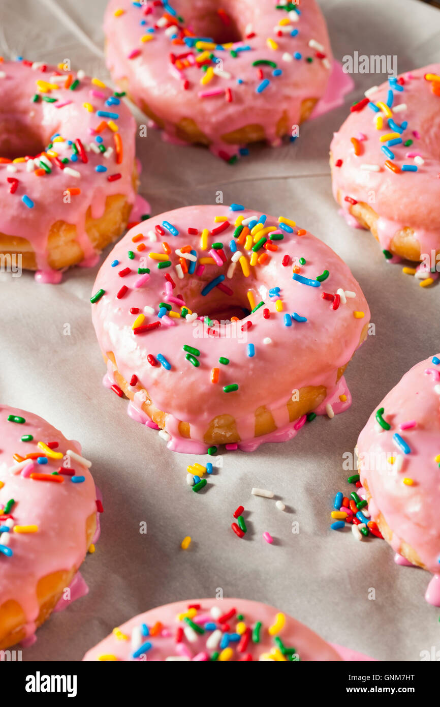 Homemade Sweet Donuts with Pink Frosting and Sprinkles Stock Photo Alamy