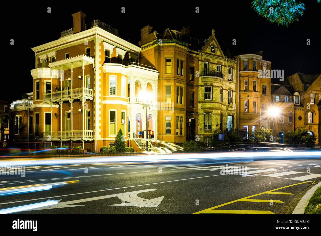 Long Exposure at night of Logan Circle in Downtown DC Stock Photo Alamy