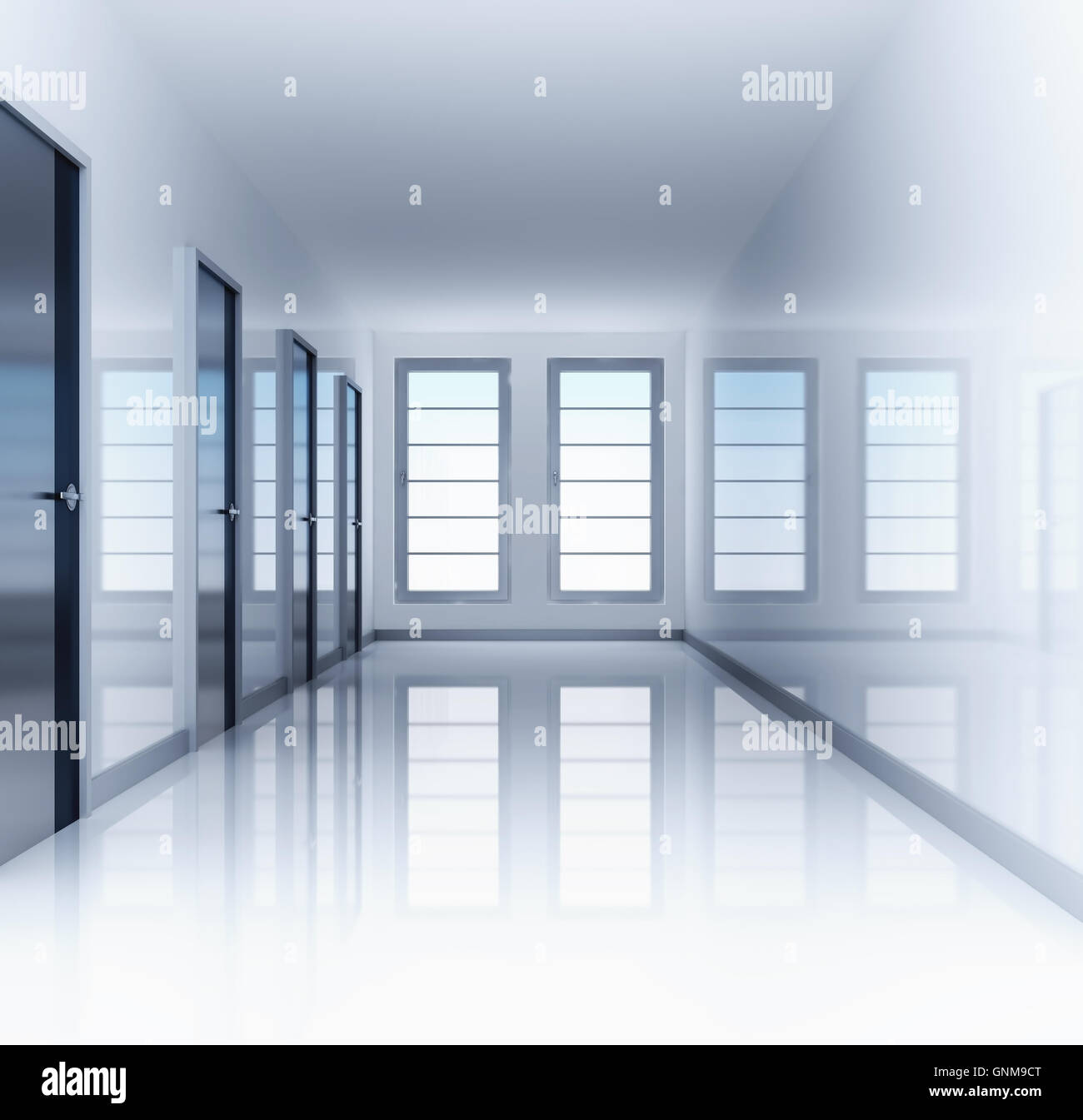Clear and empty hall with doors and windows Stock Photo - Alamy