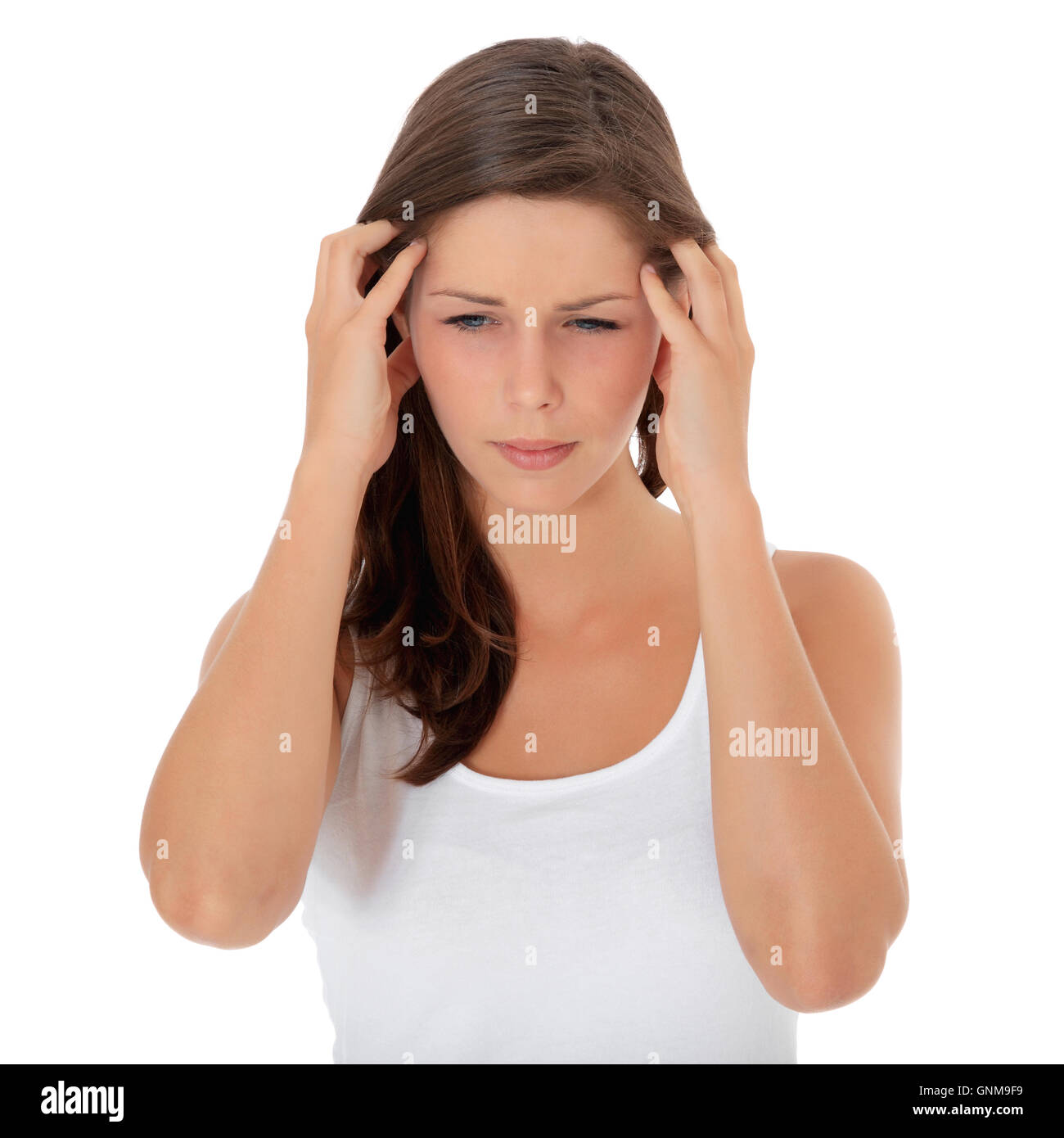 Girl suffers from headache Stock Photo
