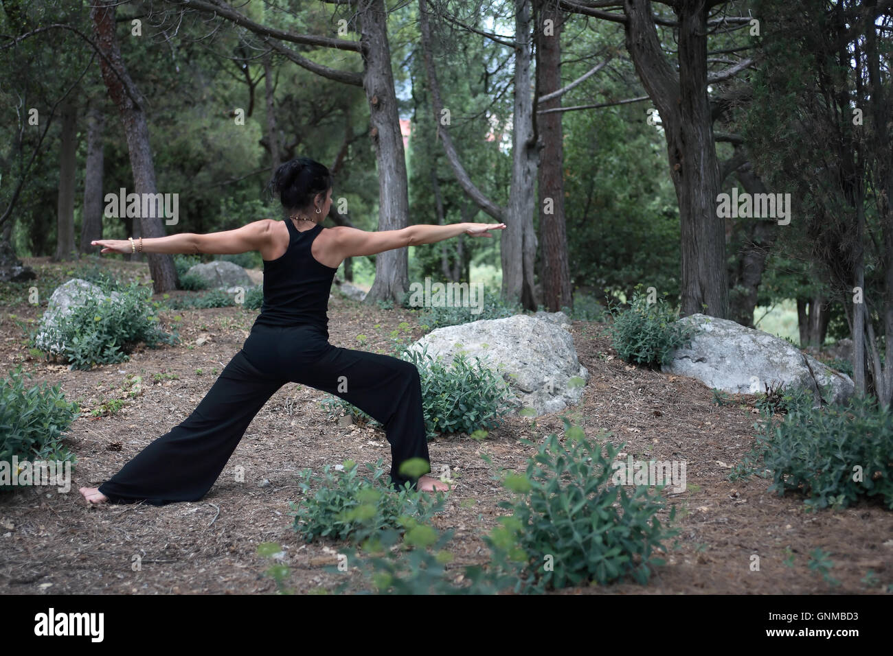 Yoga In Forest Stock Photo Alamy