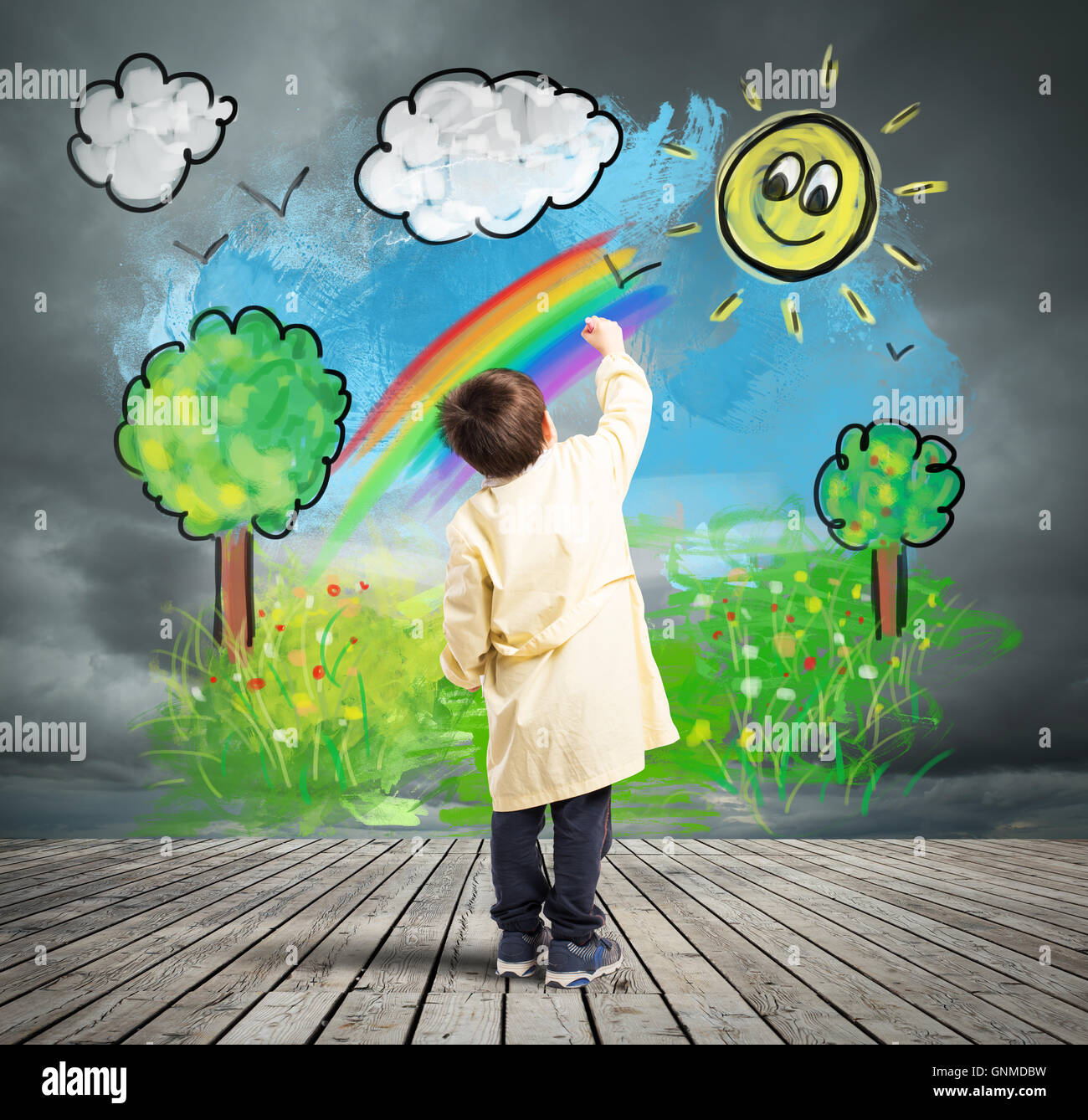 Concept how to change a gray day with colored day Stock Photo